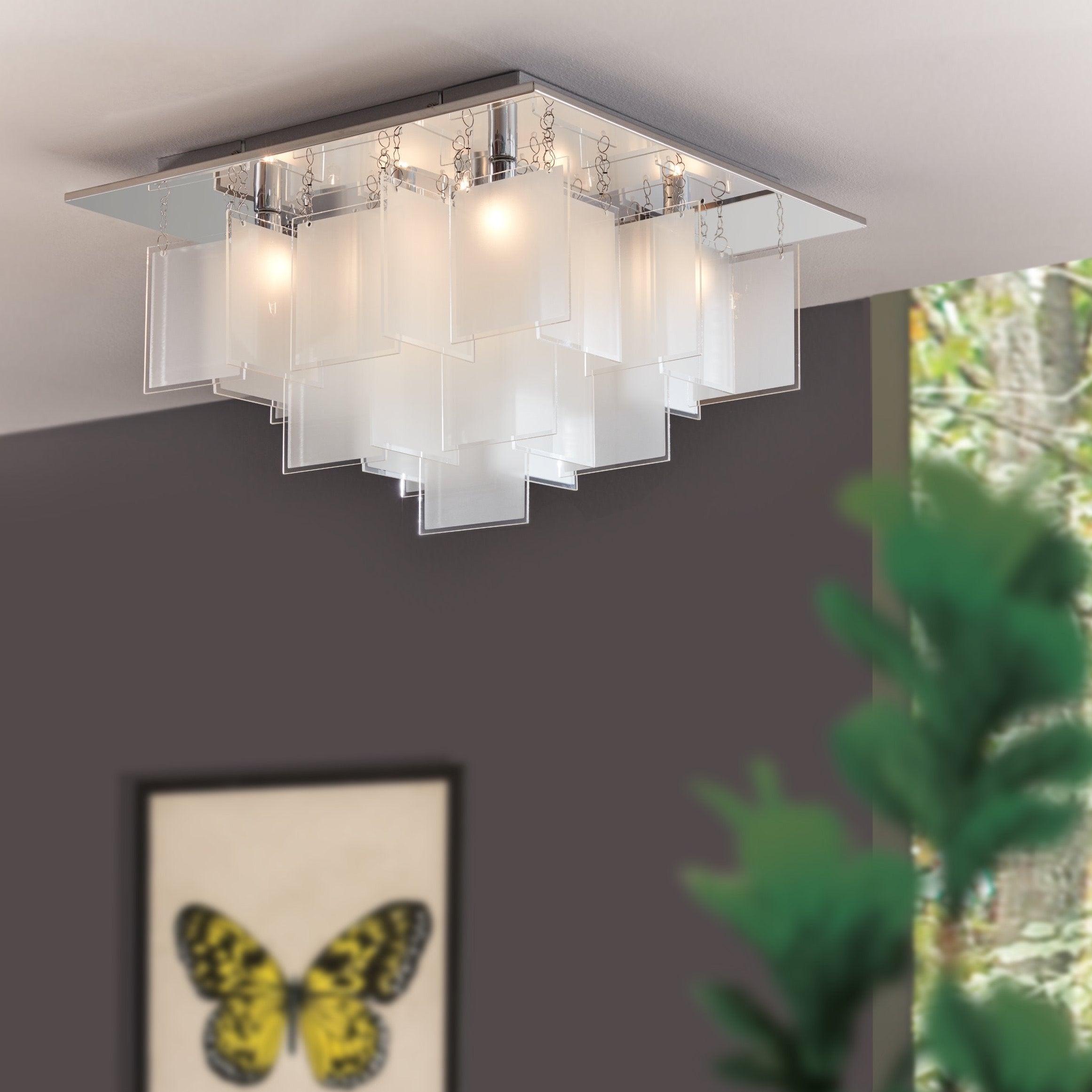 Eglo Condrada 1 Chrome 8-Light Flush Mount Ceiling Light Fixture with White Glass Shades - Perfect for Bedroom, Living Room & Kitchen Lighting