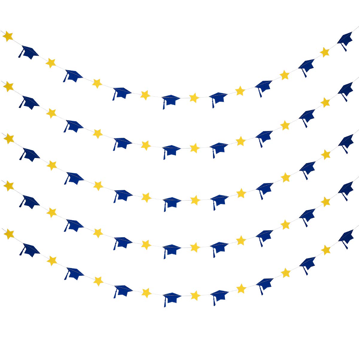 5Pcs Blue and Yellow Graduation Cap Garland - Class of 2025 Graduation Banner Decor for College Grad Party, Commencement Ceremony | Perfect for Graduation Photo Backdrops, School Events & Celebration Decorations