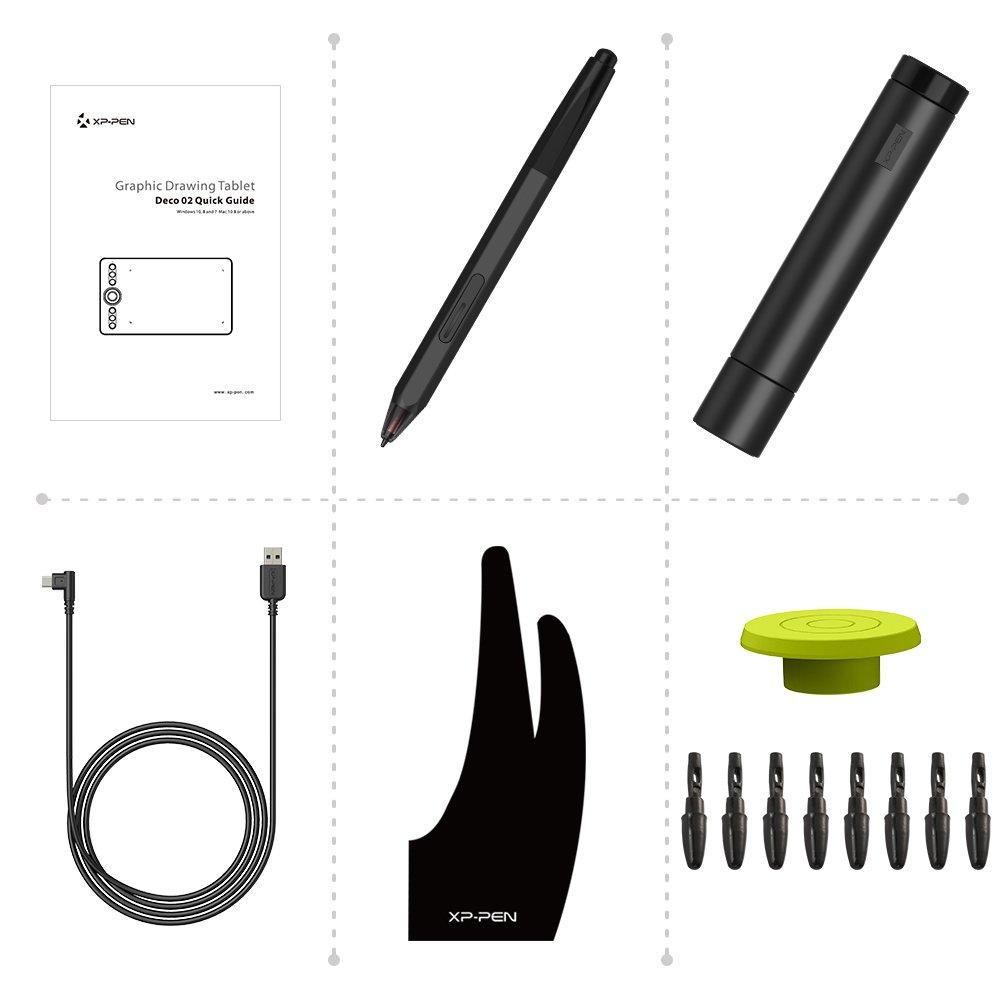 XP-PEN Deco 02 Graphic Drawing Tablet with Battery-Free Pen - 8192 Pressure Levels, Eraser & Express Keys (Black) | Perfect for Digital Art, Animation & Online Teaching