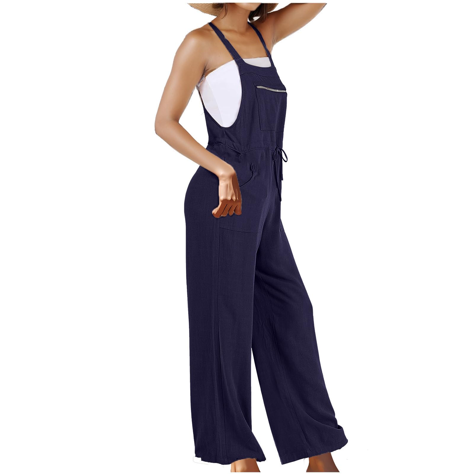 Women's Casual Sleeveless Jumpsuit - Loose Fit Wide Leg Romper with Adjustable Straps | Beach Outfits, Summer Wear, Vacation Essentials & Boho Fashion Style