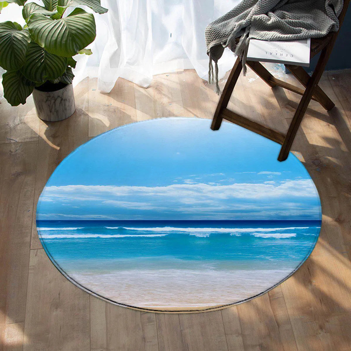 Peace of the Beach Round Area Rug - Soft Boho Coastal Decor for Living Room, Bedroom & Nursery - Perfect for Beach House, Vacation Home or Coastal Themed Spaces