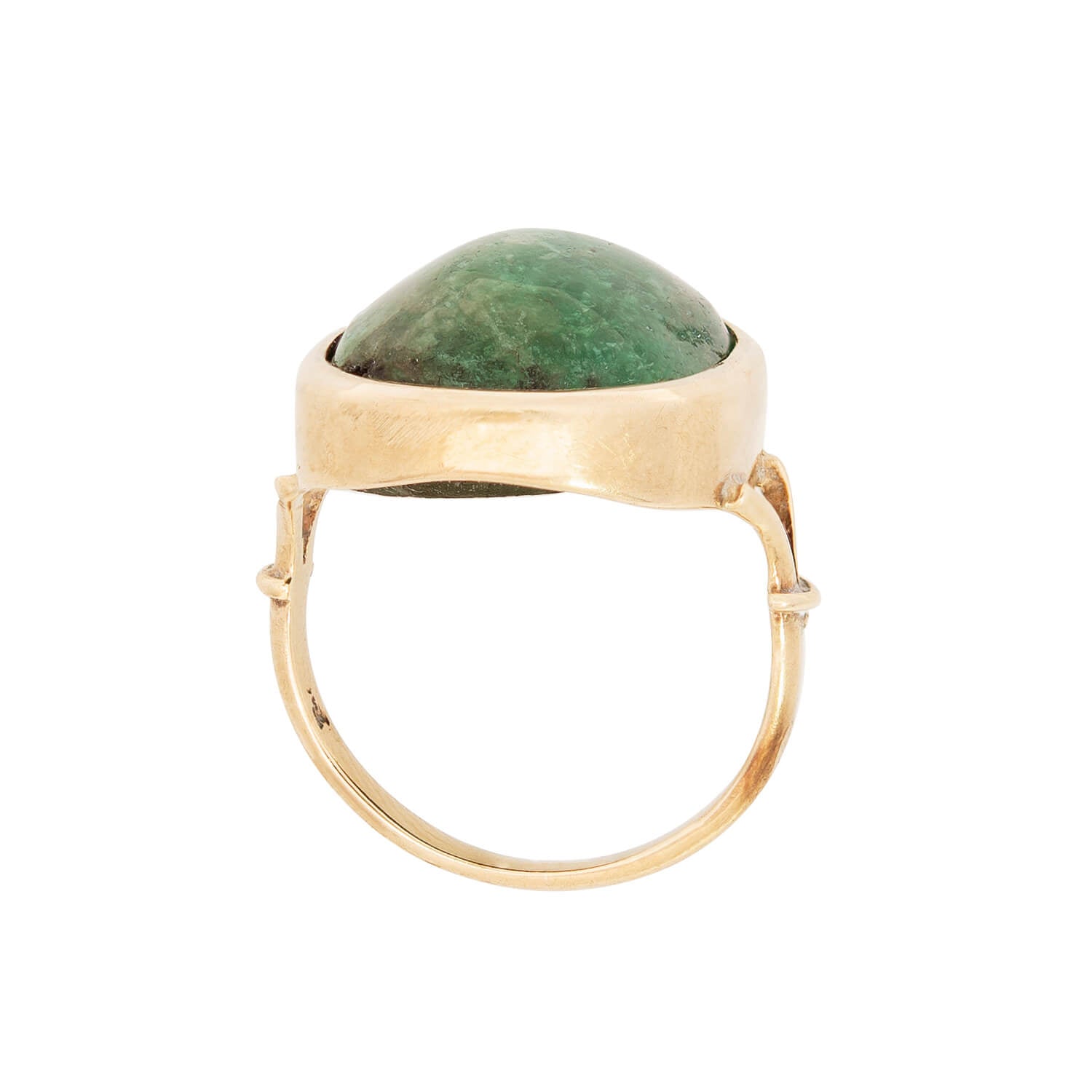 Vintage 18K Yellow Gold Emerald Cabochon Ring - 12+ Carat Total Weight | Elegant Statement Jewelry for Weddings, Parties & Special Occasions