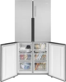 Open Box Haier QHE16HYPFS ENERGY STAR 16.8 Cu. Ft. Quad Door Refrigerator - Fingerprint Resistant Stainless Steel - Perfect for Kitchens, Restaurants & Small Businesses