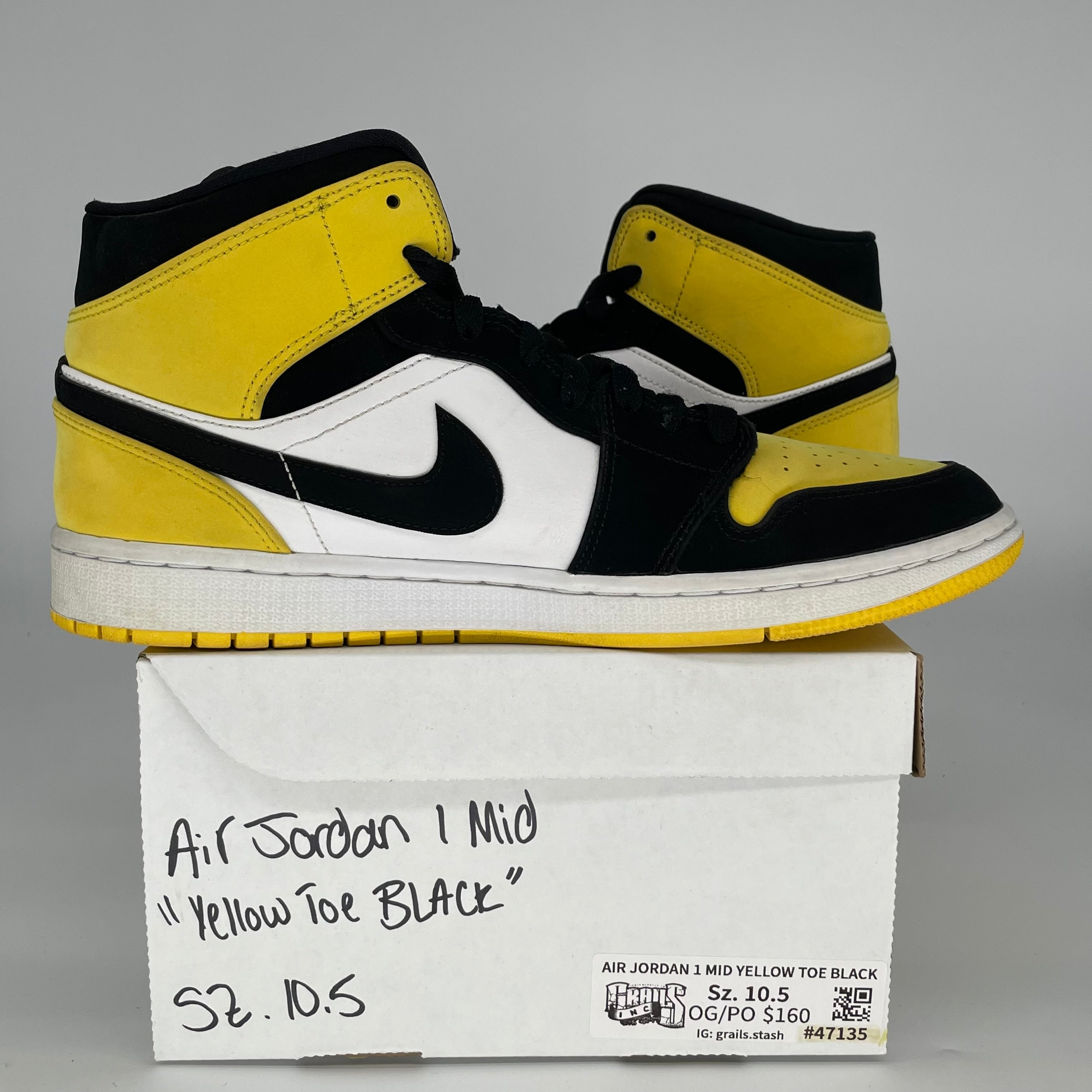 AIR JORDAN 1 MID YELLOW TOE BLACK - Men's Size 10.5 (852542-071) - Basketball Shoes for Streetwear & Sneaker Collection