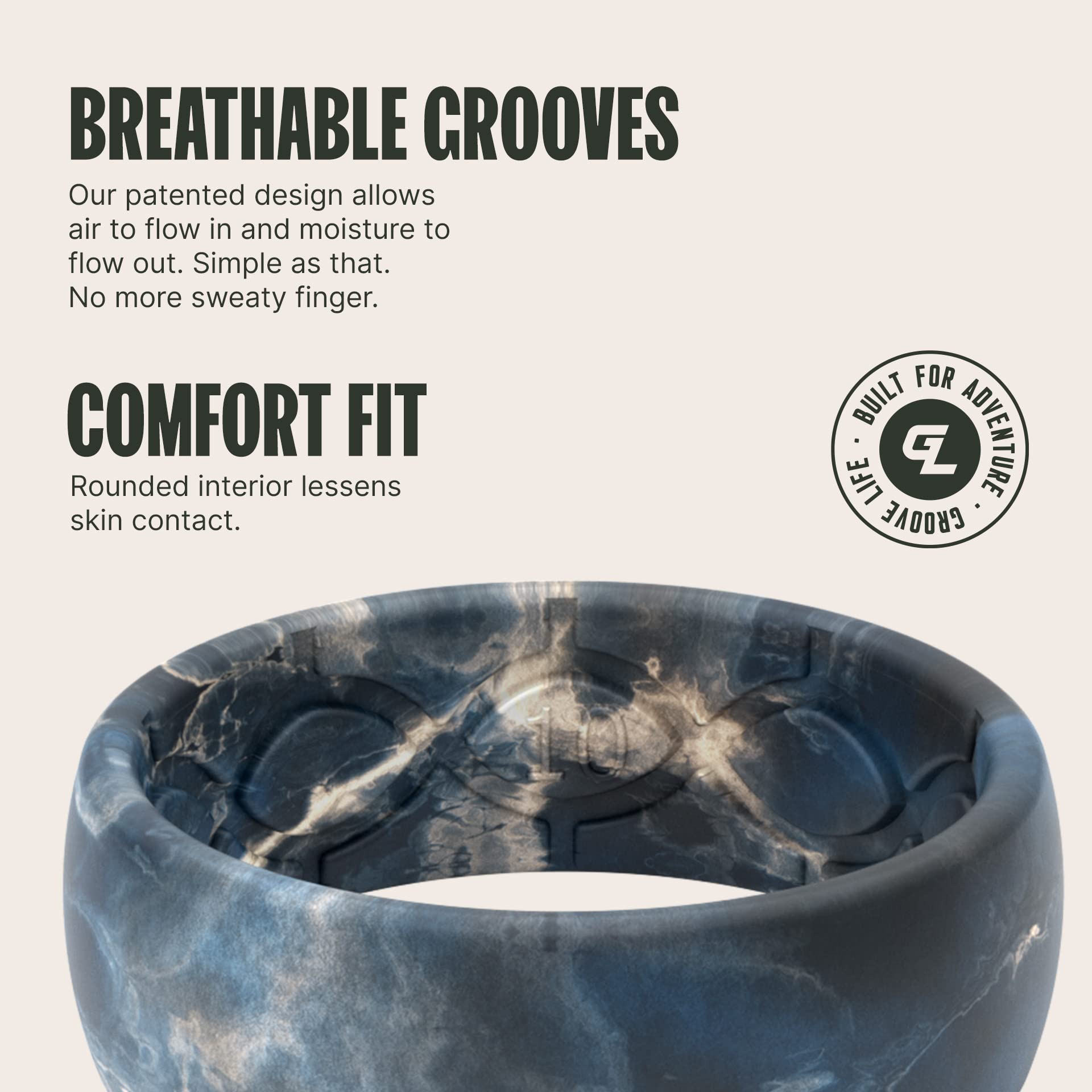 Groove Life Nomad Silicone Wedding Band for Men - Breathable Rubber Ring with Unique Design & Lifetime Warranty - Perfect for Active Lifestyle, Gym, Swimming, Outdoor Adventures