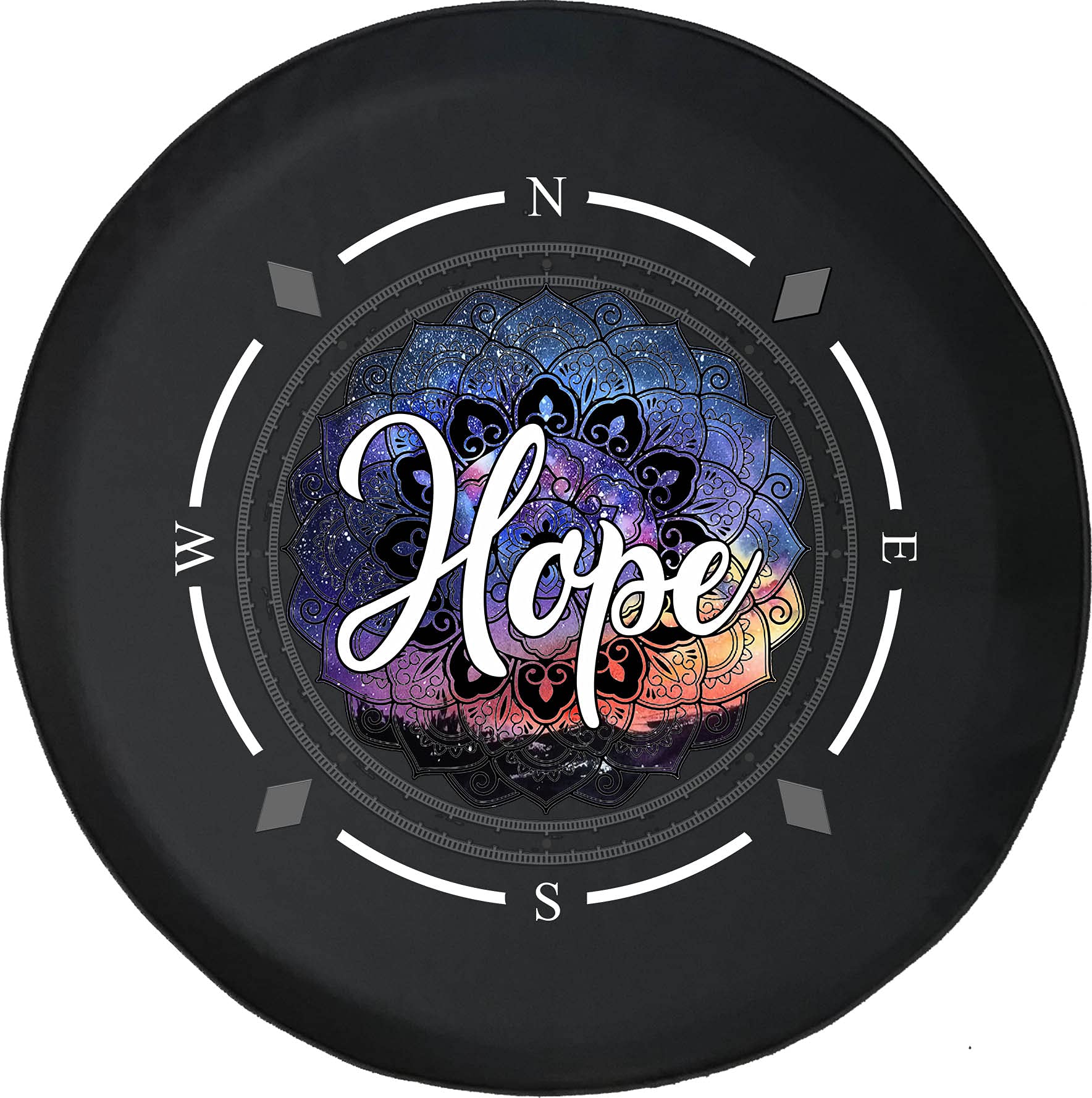 American Unlimited Spare Tire Cover with Compass & Galaxy Print - Universal Fit for SUV, Trailer, RV & Most Vehicles | Durable Wheel Protection for Off-Road Adventures & Camping Trips