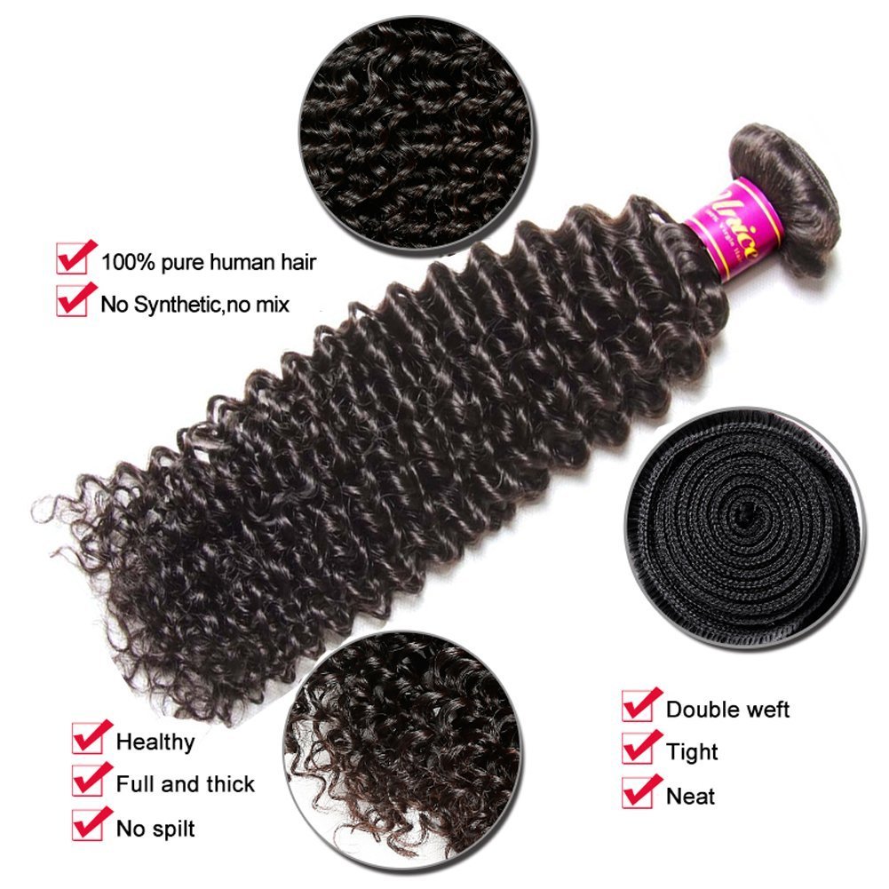 Unice Malaysian Curly Hair Extensions - 100% Unprocessed Human Remy Hair Weft 4 Bundles (14 16 18 20 Inch) Natural Color for Volume & Length - Perfect for Daily Wear, Parties & Special Occasions