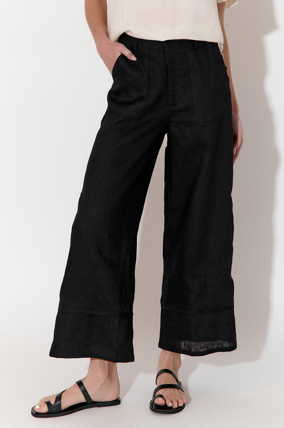 Gabriella Women's Black Linen Pants with Lining - Comfortable High-Waist Linen Trousers for Work, Travel & Casual Wear