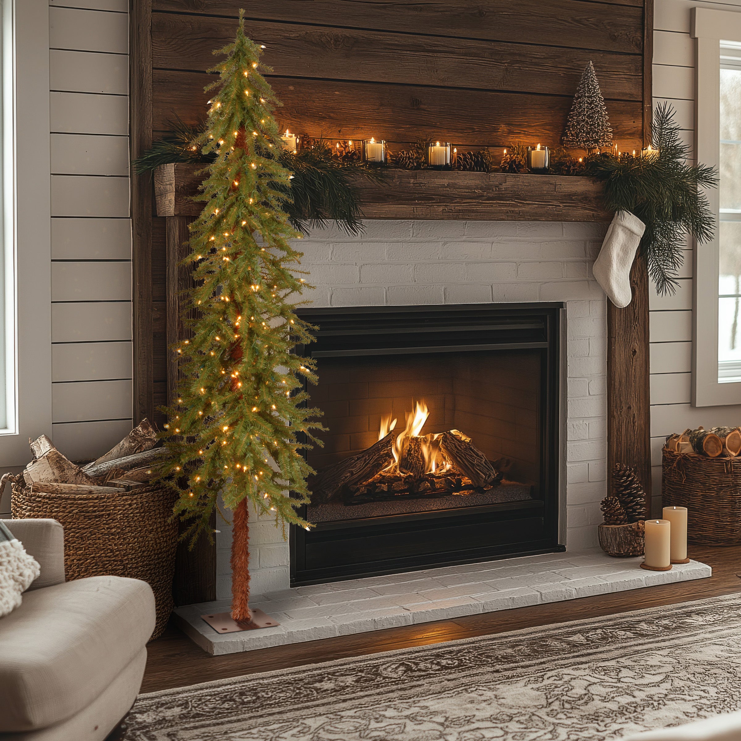 6 ft. Pre-Lit Artificial Hickory Cedar Christmas Tree with 200 Clear LED Lights - Perfect for Holiday Home Decor, Living Room, Office & Party Decorations