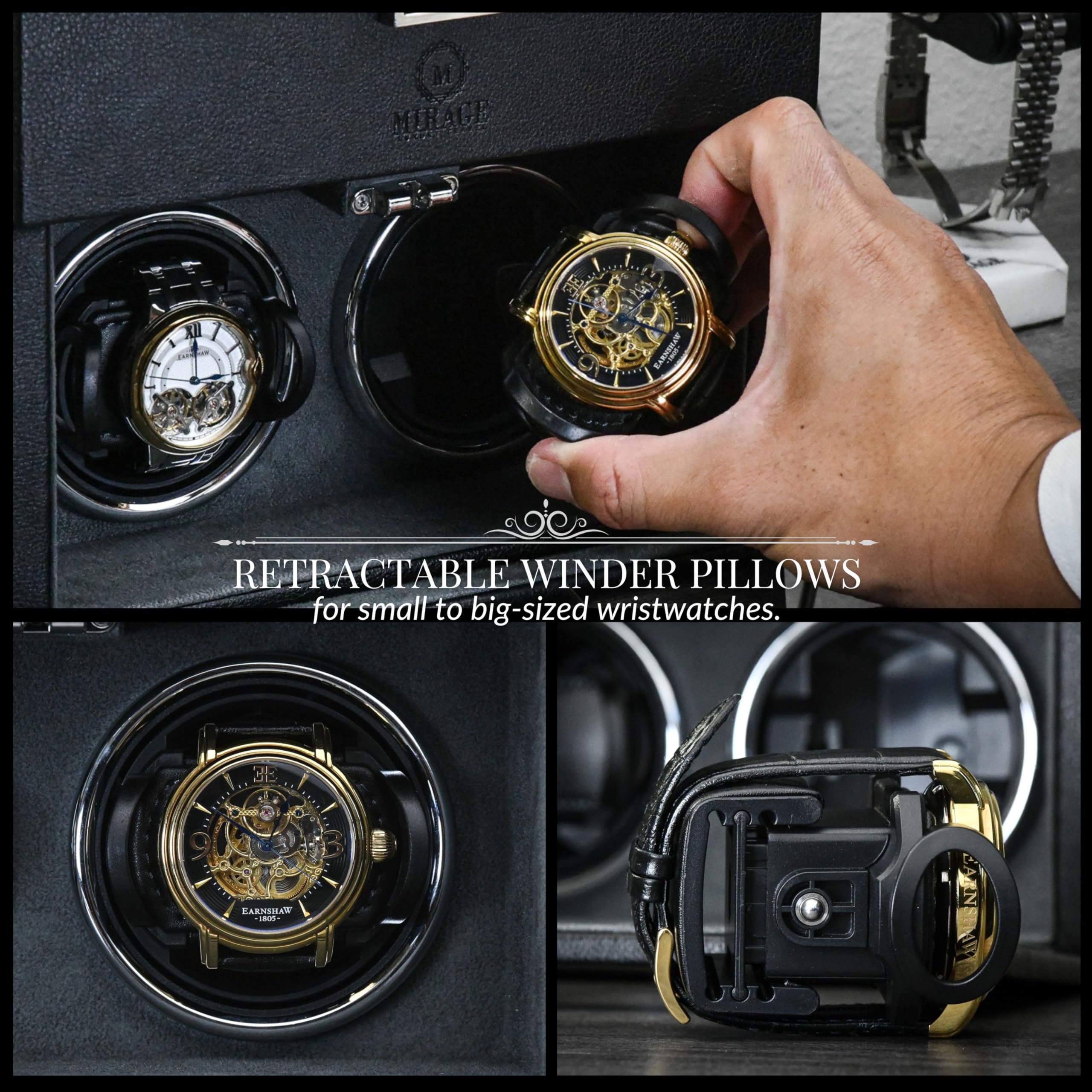 Premium Automatic Watch Winder Box with LED Lights & 8 Watch Storage - Swiss-Motif Ebony Black Design (US Brand) - Perfect for Watch Collectors & Luxury Timepiece Display at Home/Office