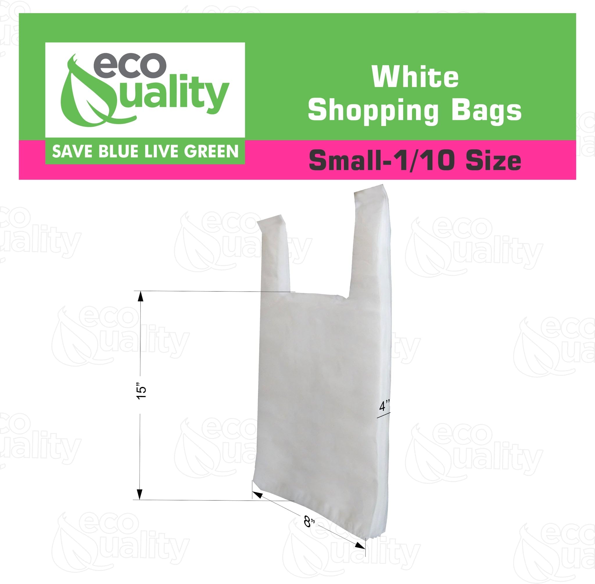EcoQuality 1000 Count White Plastic T-Shirt Bags - 1/10 Size (8