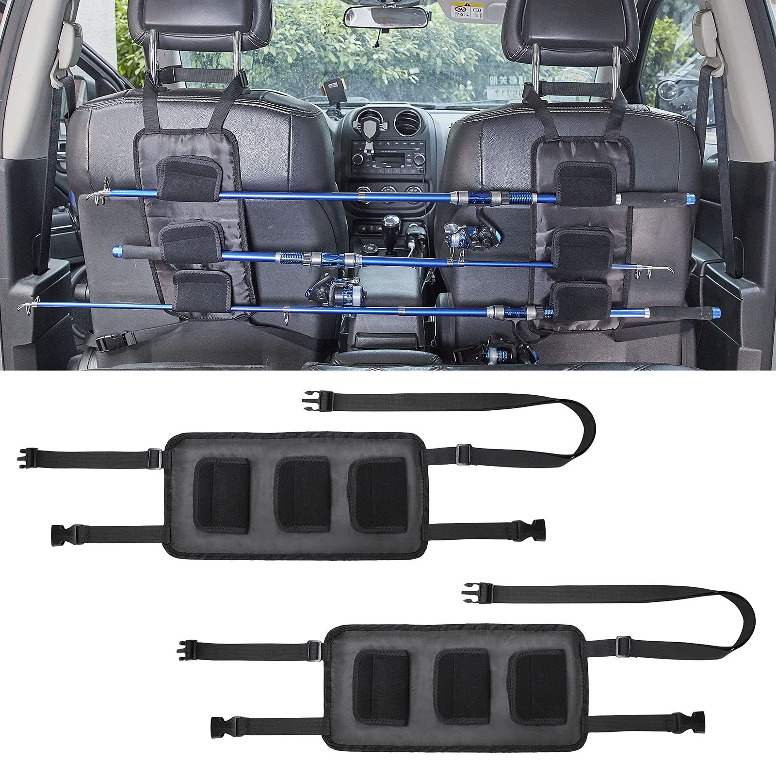 Car Fishing Rod Holder for SUV, Wagon, Van, Jeep & Truck - 2 Styles: Roof Rack & Backseat Pole Holder | Secure Fishing Pole Storage for Road Trips & Outdoor Adventures