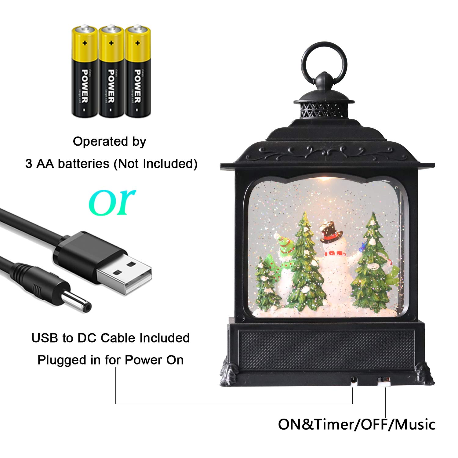 Eldnacele Musical Snow Globe Lantern with Timer - USB/Battery Operated Swirling Singing Water Glittering Light - Christmas Decoration for Adults & Kids (Snowman Design) - Perfect for Holiday Home Decor, Gift Giving & Winter Wonderland Displays