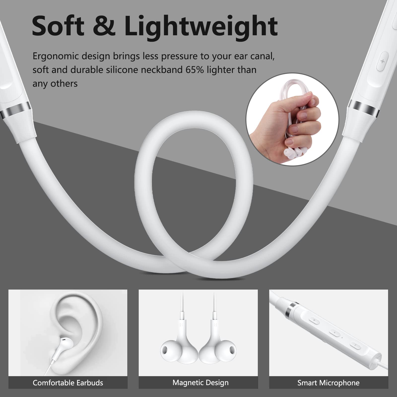 Bluetooth Neckband Headphones with Noise Cancelling - Wireless Magnetic Earbuds for Samsung S24/S23/S22/S21/Fe, iPhone 16/15/14/Pro Max, Galaxy Z Fold 6/Flip 5/4, Pixel 8/7/6A - Stereo Sound with Built-in Mic | Perfect for Workouts, Commuting & Travel