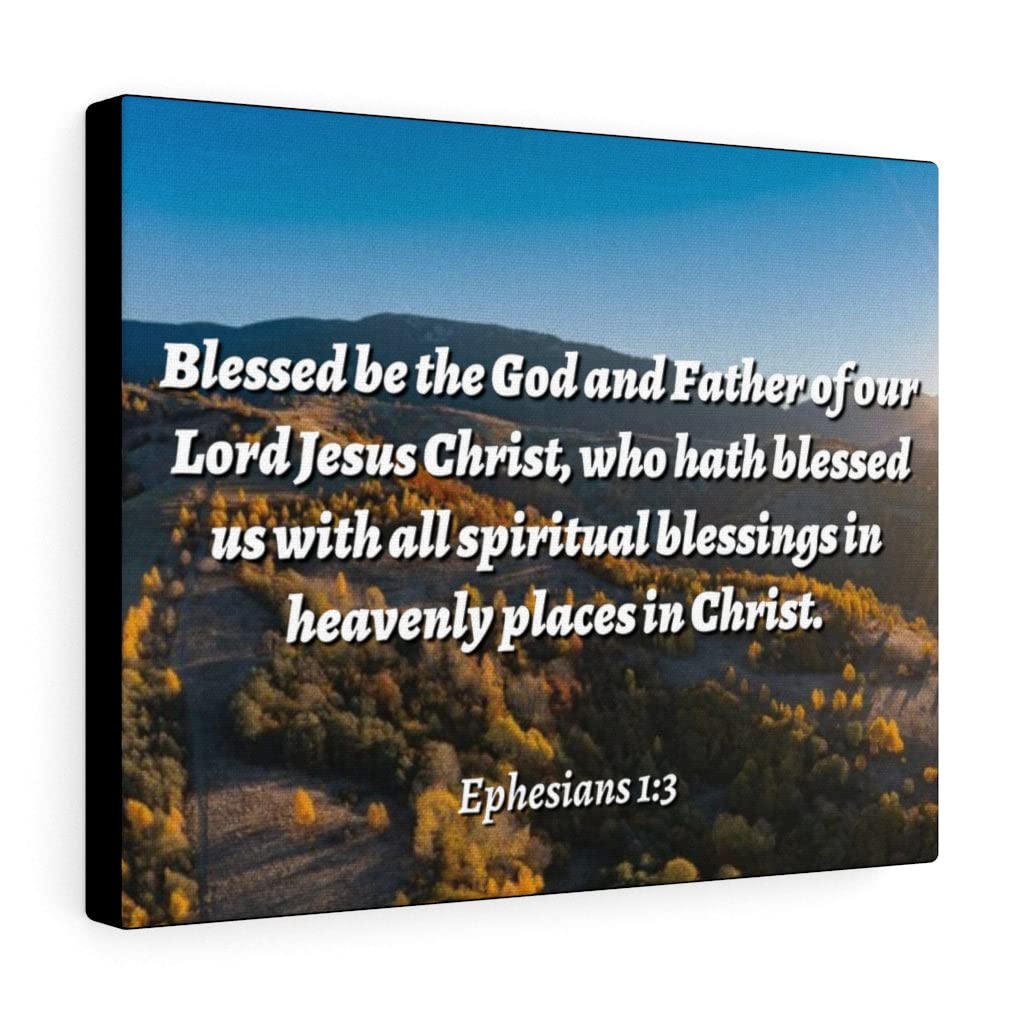 Christian Wall Art with Bible Verse Ephesians 1:3 - Spiritual Blessings Scripture Print for Home Decor, Ready to Hang - Perfect for Living Room, Bedroom & Church Gifts