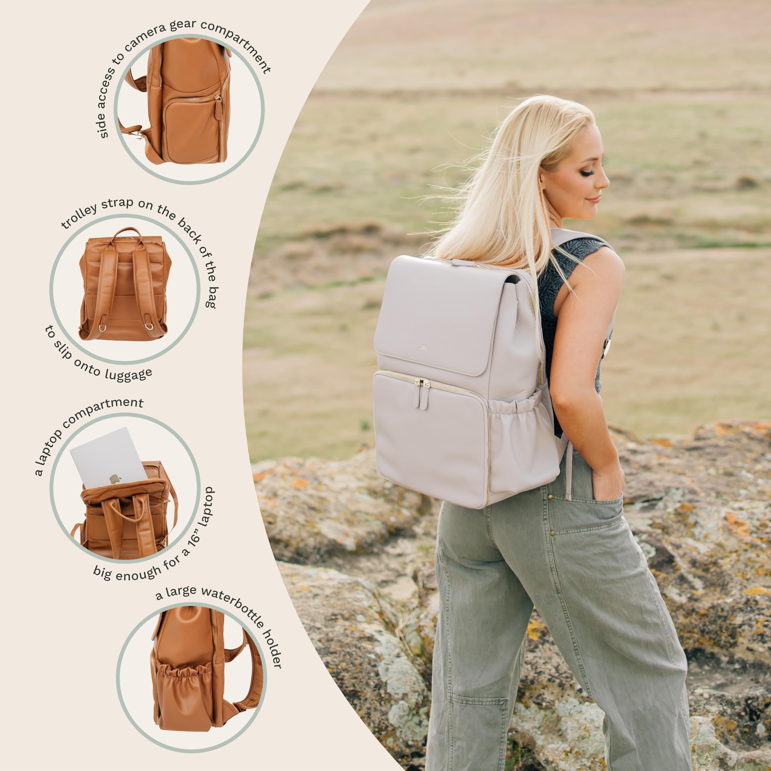 Premium Ruby Camera Backpack - Waterproof Vegan Leather DSLR Bag with Adjustable Dividers, 15.6