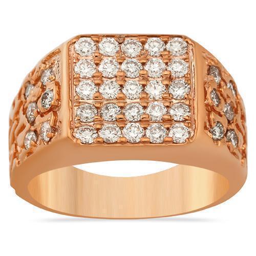 14K Solid Yellow Gold Men's Diamond Nugget Ring - 2.50 Carat Total Weight - Perfect for Weddings, Anniversaries & Special Occasions