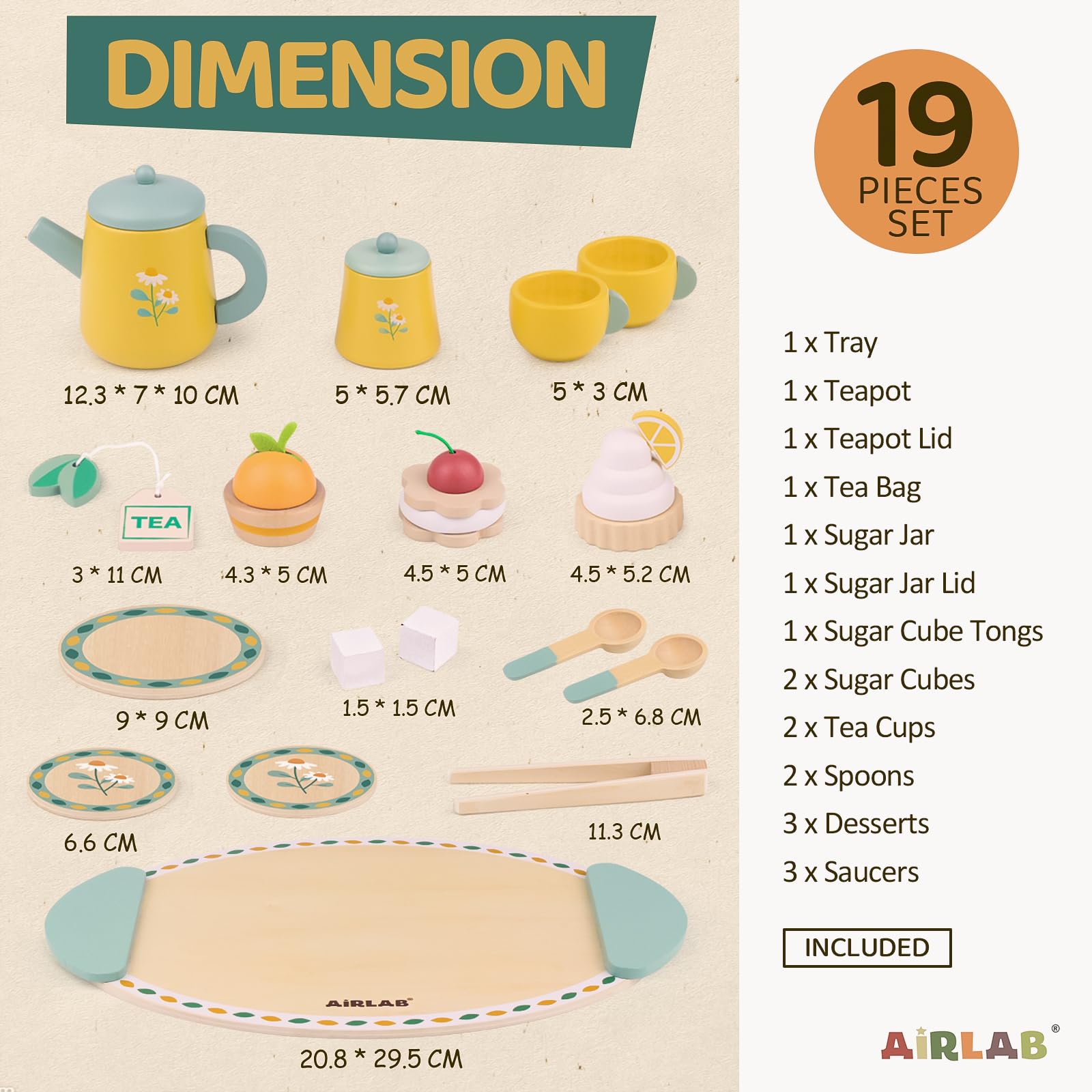 Wooden Tea Set for Toddlers Age 3-6 | Pretend Play Kitchen Toy for Girls & Boys | Princess Birthday Gift for 2-5 Year Olds | Educational Wooden Play Food Set for Kids | Perfect for Tea Parties, Role Play & Early Learning