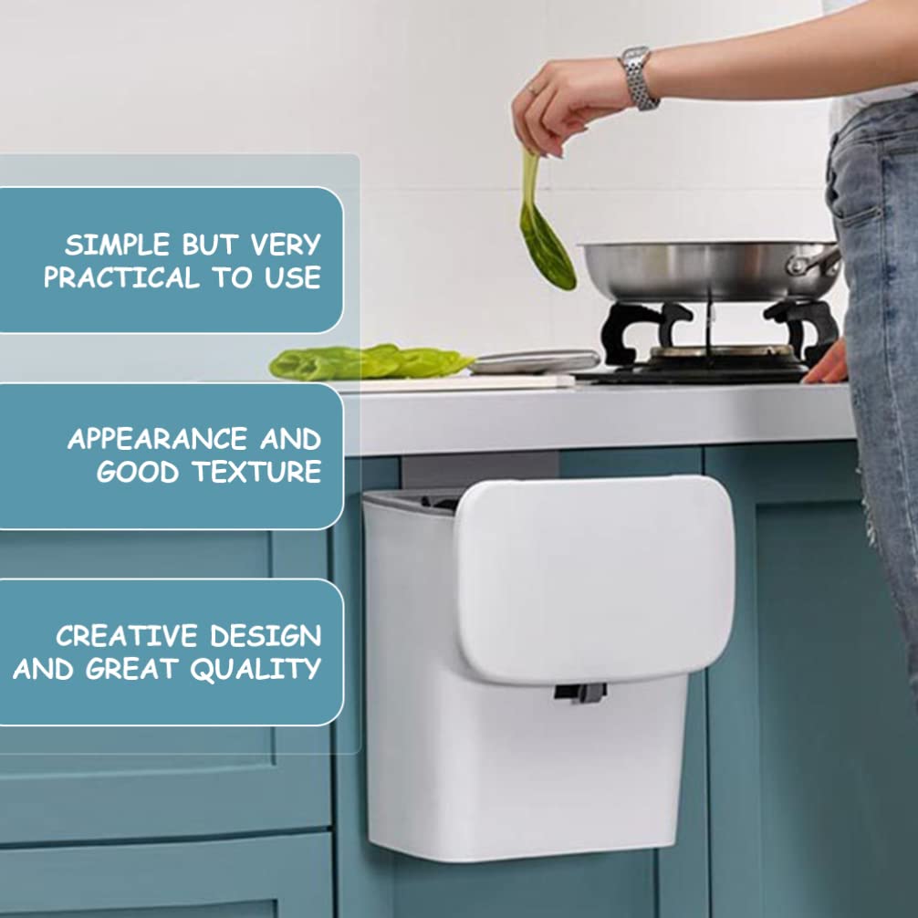 Angoily 5L/8L Plastic Hanging Trash Can - Small Kitchen Compost Bin with Lid, Countertop Waste Basket for Organic Waste, Indoor Garbage Container - Perfect for Kitchen Counter, Under Sink, Office & Bathroom