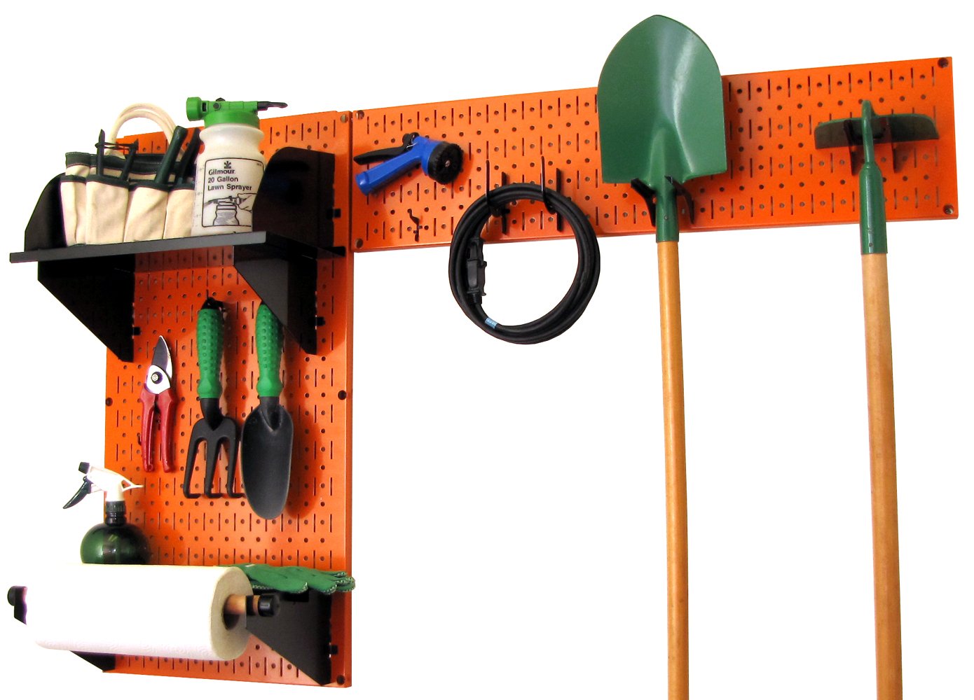 Wall Control Pegboard Garden Tool Organizer Kit - Heavy Duty Metal Pegboard Panel with Black Hooks & Accessories for Garage, Shed & Workshop Storage Organization (Orange) | Perfect for Organizing Garden Tools, DIY Supplies & Home Improvement Equipment
