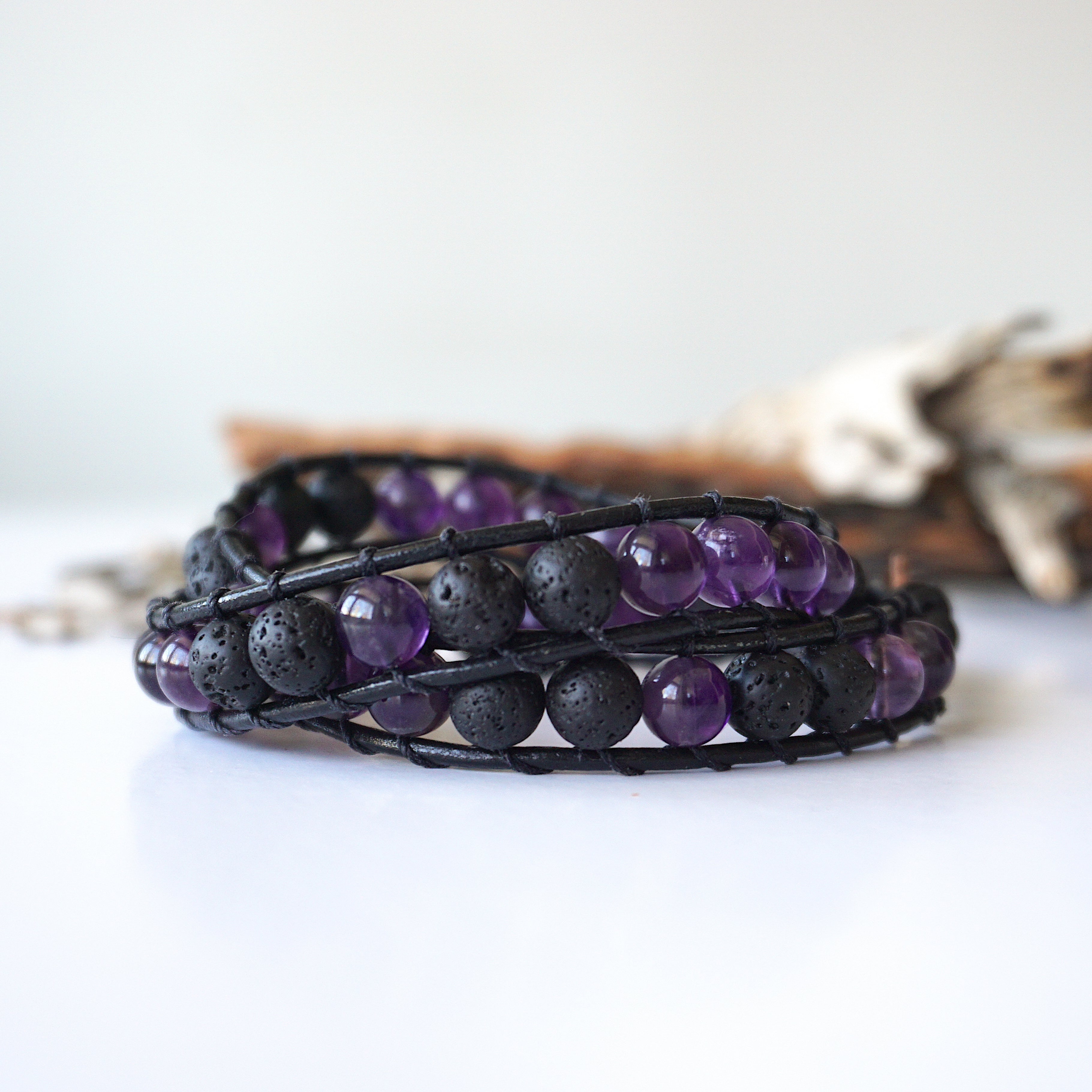 Natural Amethyst Wrap Bracelet for Women - Healing Crystal Aromatherapy Jewelry for Stress Relief & Positive Energy - Perfect for Yoga, Meditation & Spiritual Healing