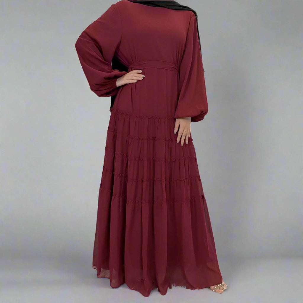 Elegant Chiffon Loose Abaya Dress for Muslim Women - Modest Islamic Prayer Dress for Home, Mosque & Special Occasions