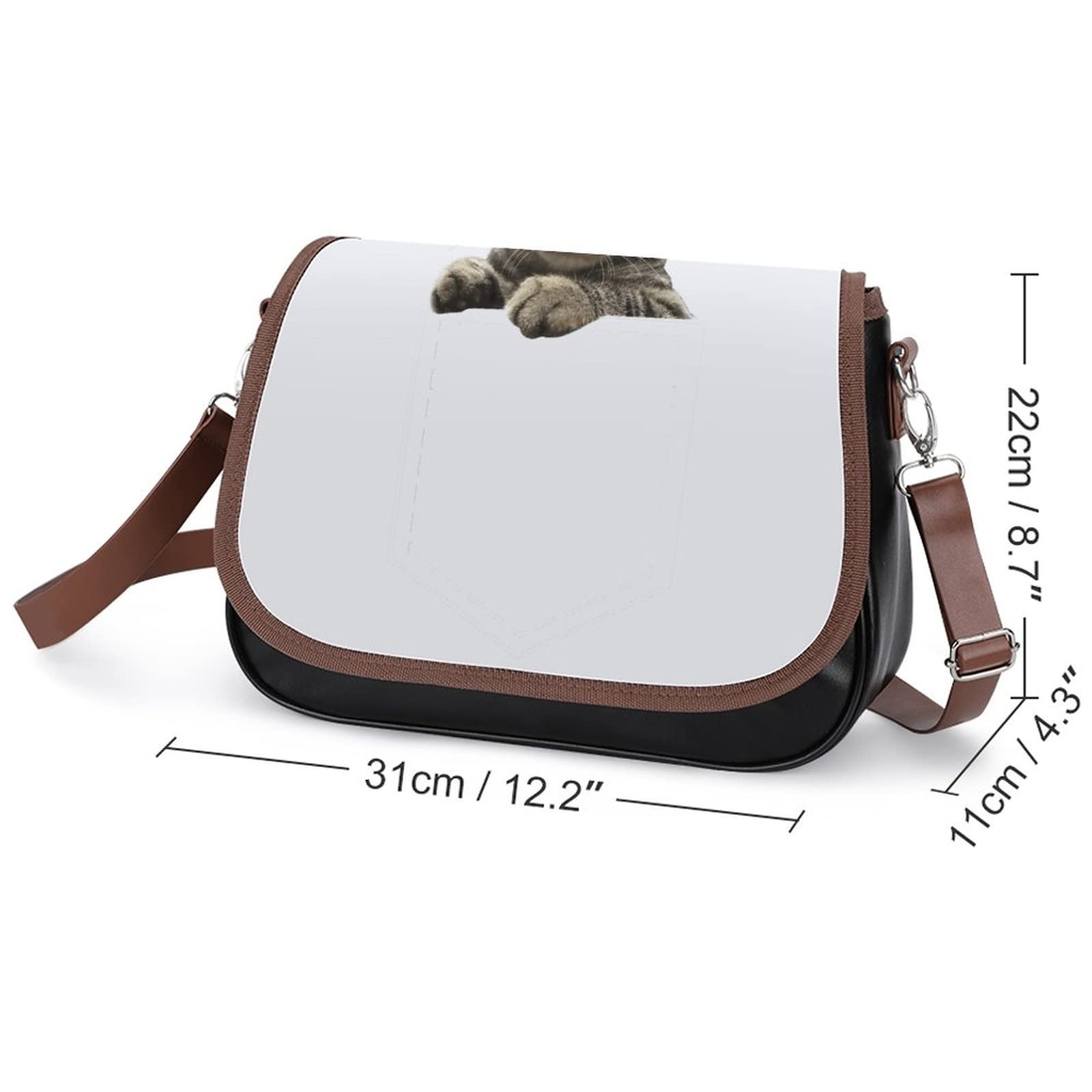 Women's Leather Crossbody Bag - Designer Shoulder Messenger Purse with Printed Flap Pocket - Perfect for Cat Lovers & Pet Owners - Ideal for Work, Travel & Everyday Use