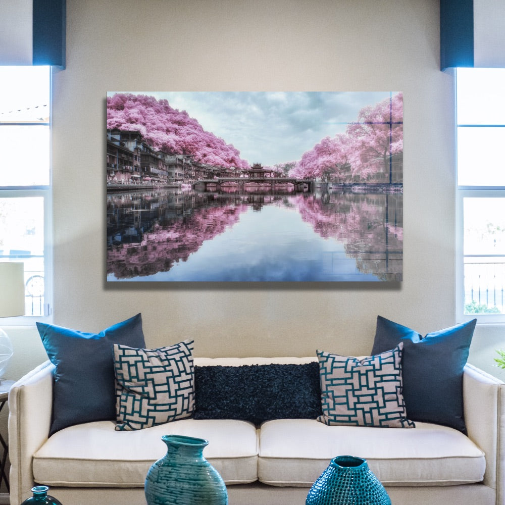 Pink Landscape Wall Art - Modern Abstract Canvas Painting for Home & Office Decor - Perfect for Living Room, Bedroom, and Workspace