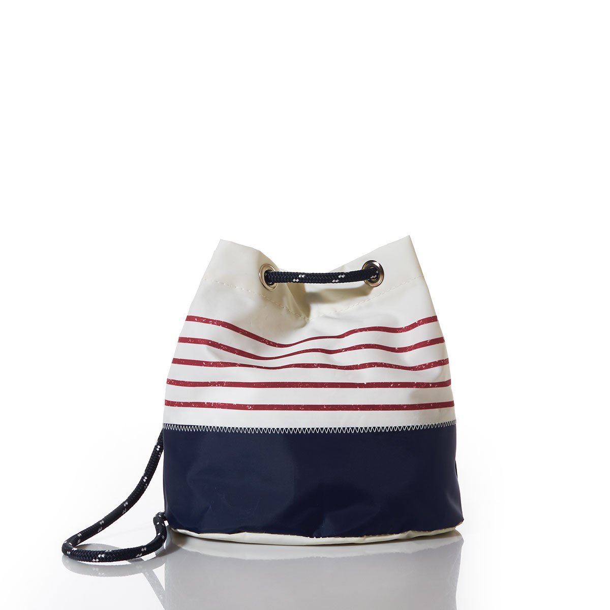 Sea Bags Recycled Sailcloth Red Mariner Stripe Convertible Bucket Bag - Eco-Friendly Crossbody Purse for Women - Perfect for Travel, Beach & Everyday Use