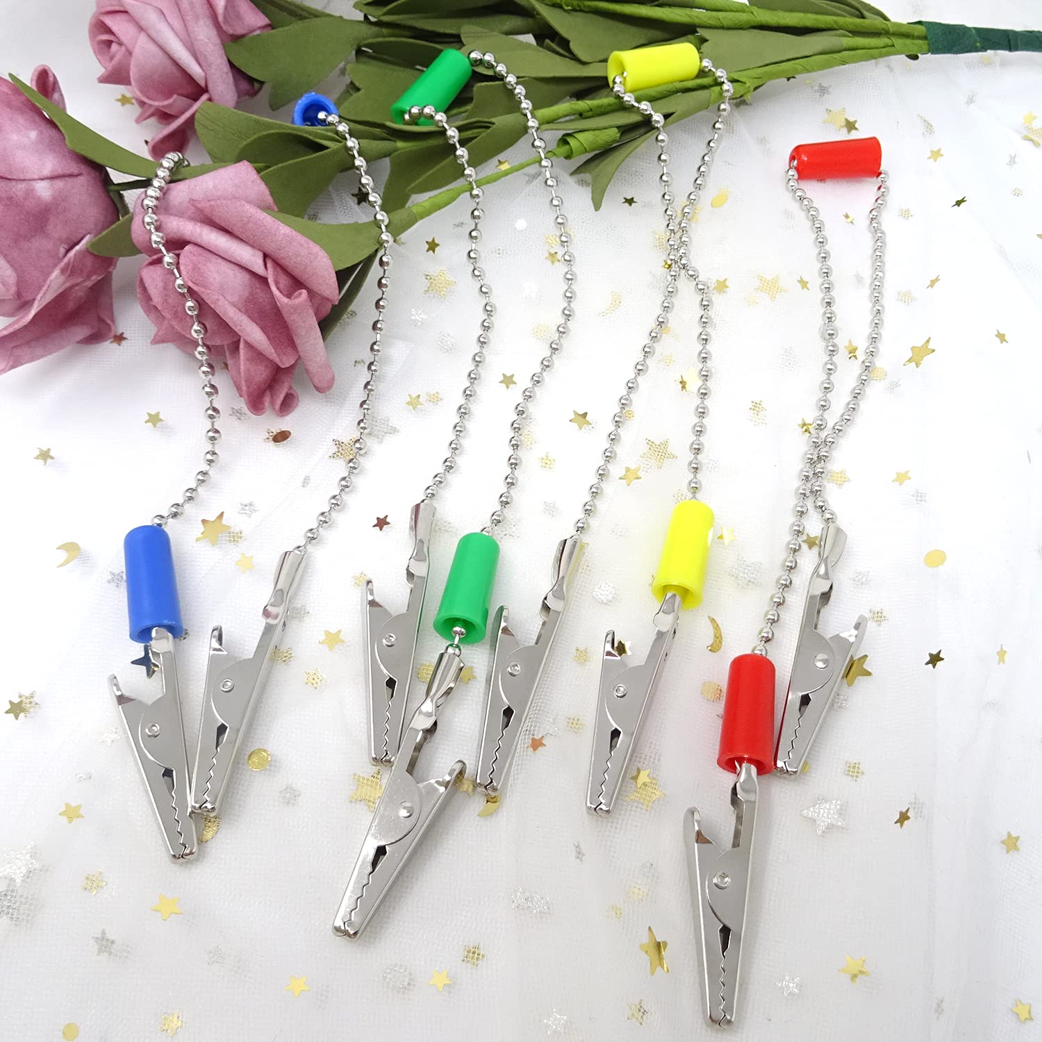 4PCS Dental Bib Holder Clips with Ball Chain - Disposable Napkin Clips for Dental Offices, Salons & Tattoo Parlors - Secure & Hygienic Patient Bib Fasteners