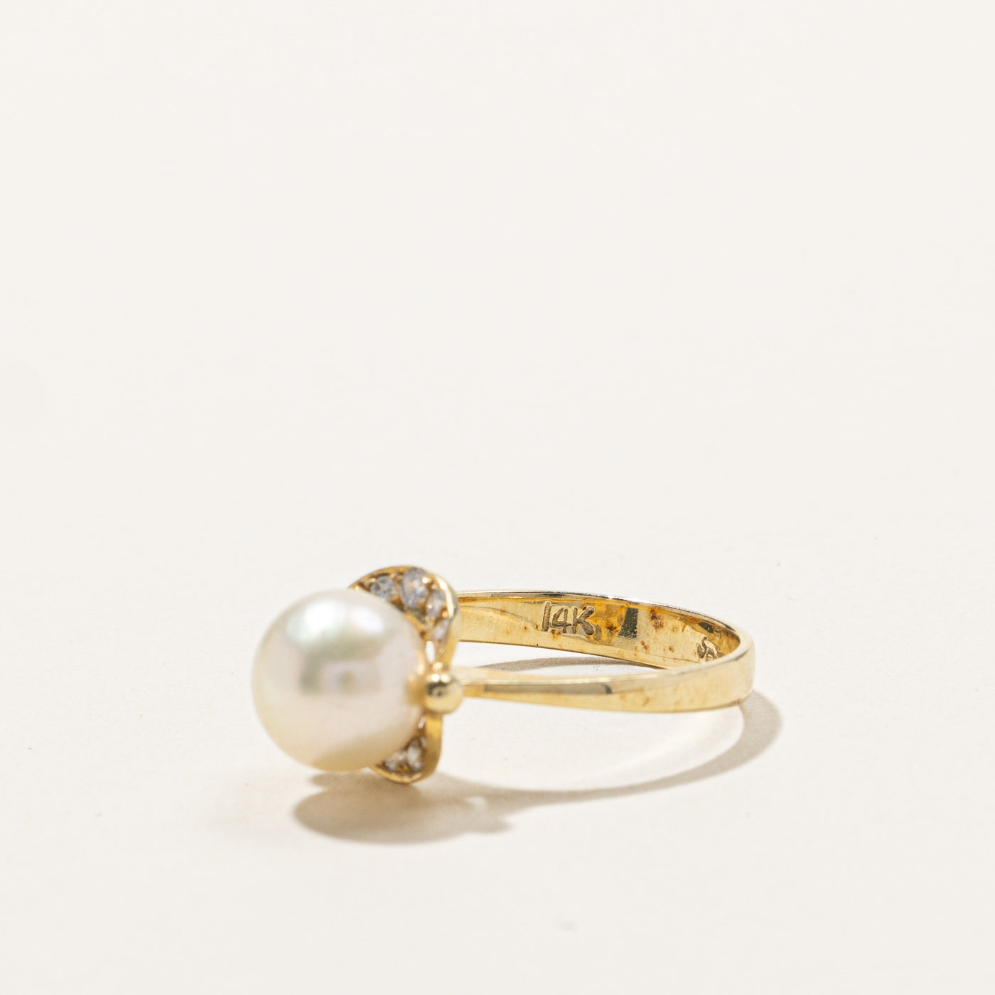 Solitaire Pearl and Diamond Ring - 14K White Gold, Size 5.5, Elegant Bridal Jewelry for Engagement, Wedding & Anniversary Gifts