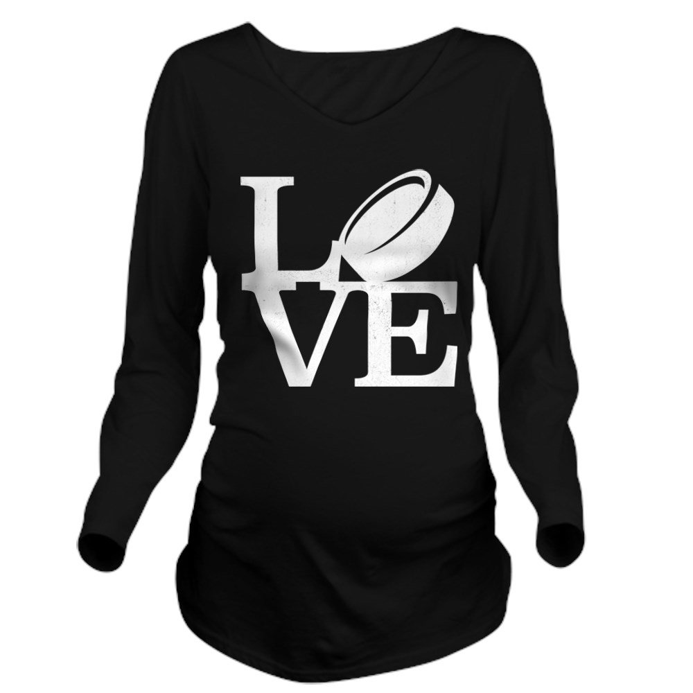 Love Hockey Long Sleeve Maternity T-Shirt for Pregnant Women | Comfortable Cotton Maternity Tee for Hockey Fans | Perfect for Game Day, Pregnancy Announcements & Family Photos