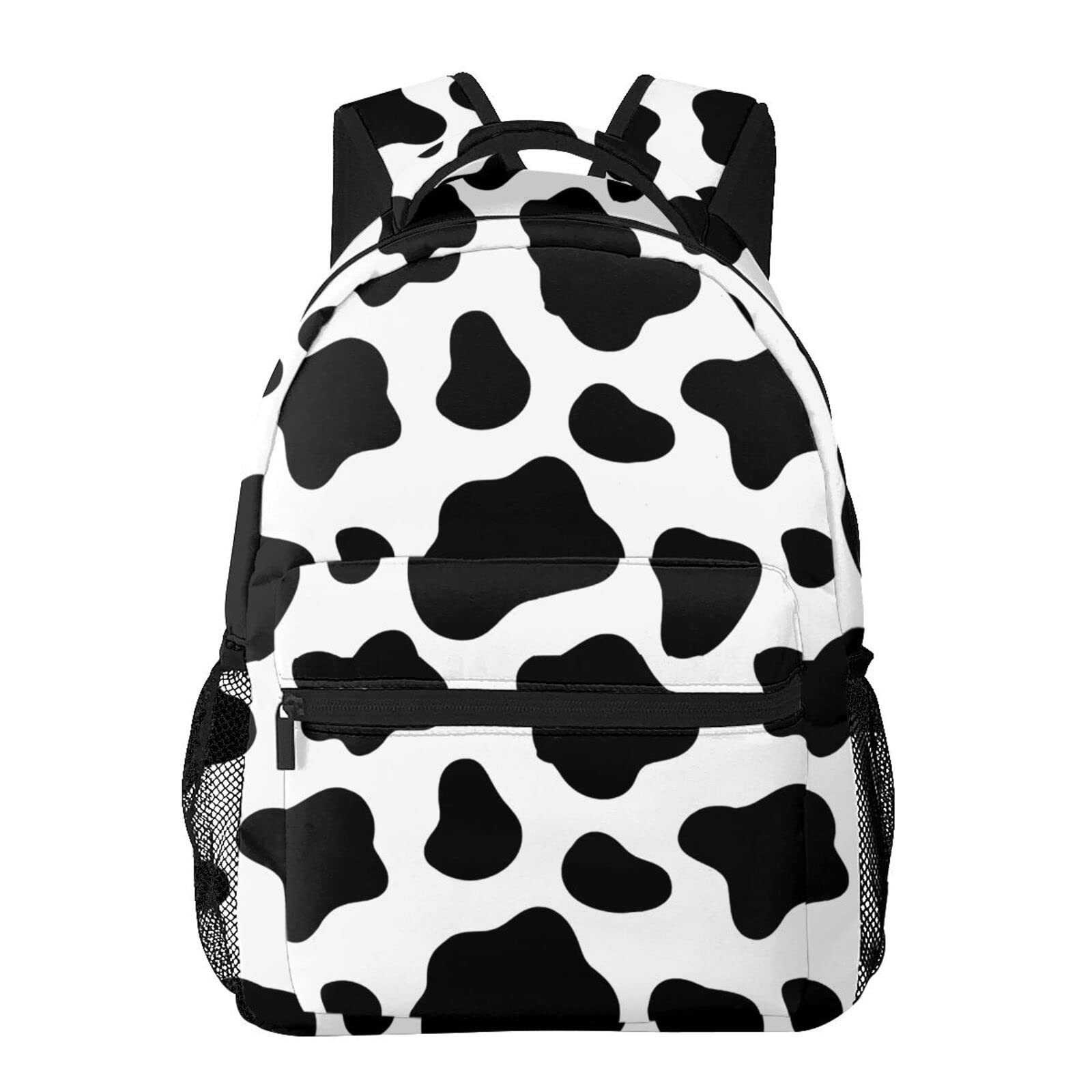 Black and White Cow Print Kids Backpack - Durable School Bags for Boys & Girls, Stylish Unisex Laptop Backpack for Women & Men - Perfect for School, Travel, and Daily Use