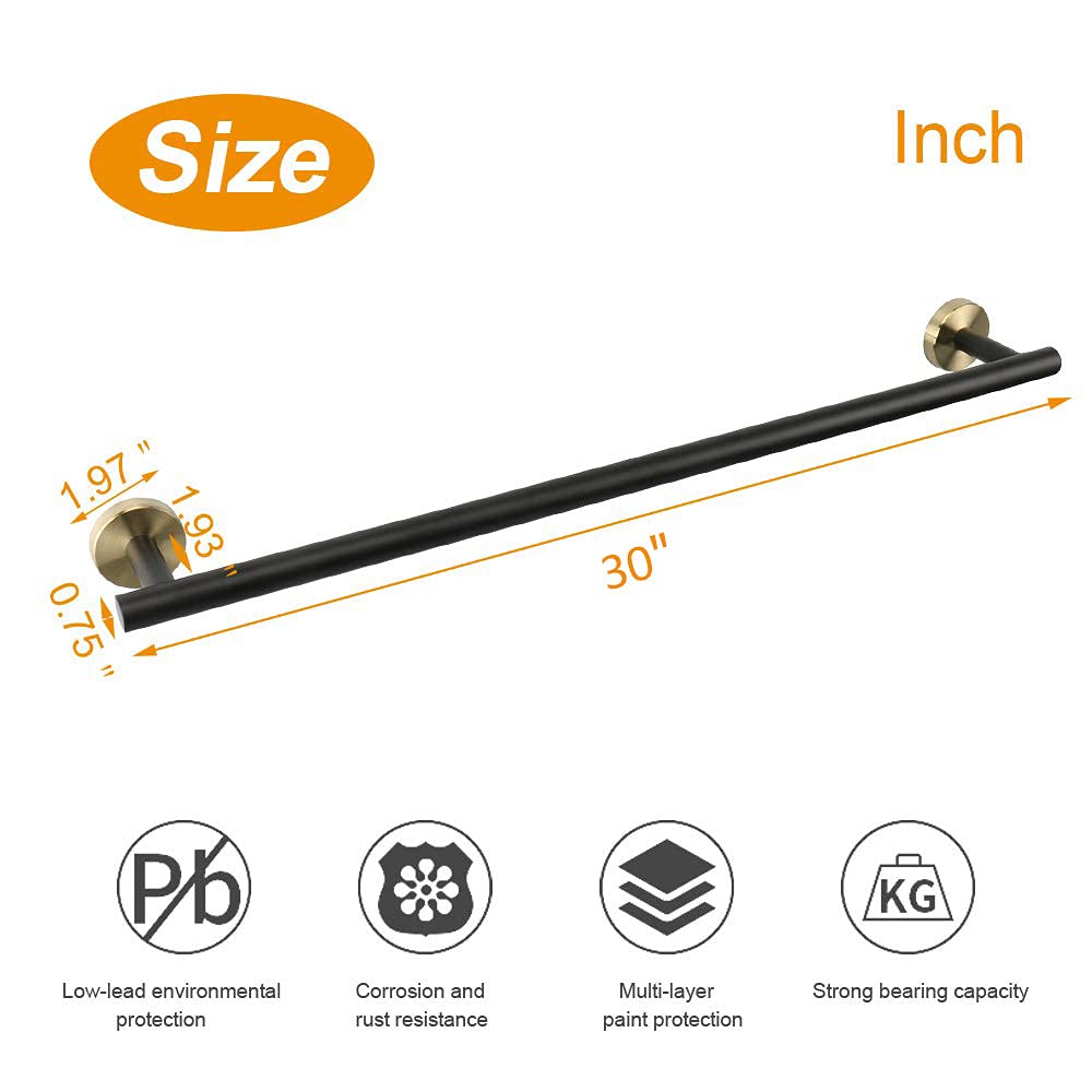 Premium TocTen 30IN Bath Towel Bar - Heavy Duty SUS304 Stainless Steel Wall Mounted Towel Holder for Bathroom, Shower & Spa - Black Gold Finish for Luxury Home Decor & Hotel Use
