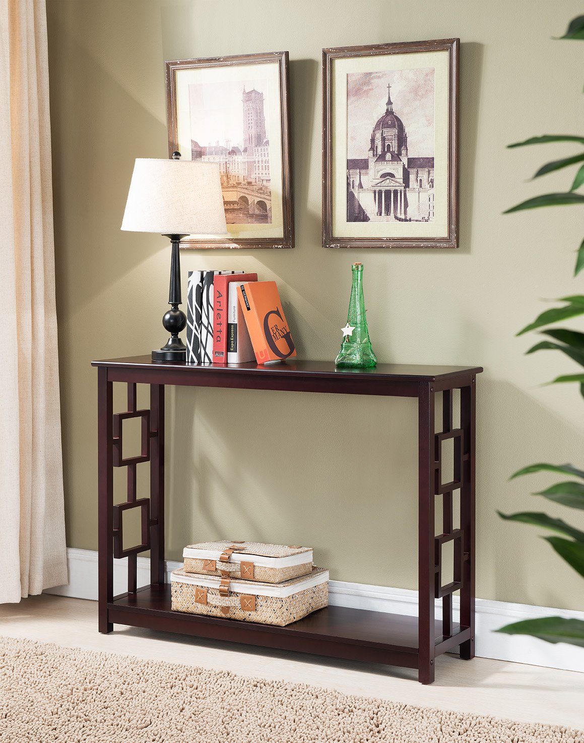 Kings Brand Furniture Pellegrino Cherry Wood Console Table - Elegant Entryway, Hallway & Living Room Accent Table for Home Decor