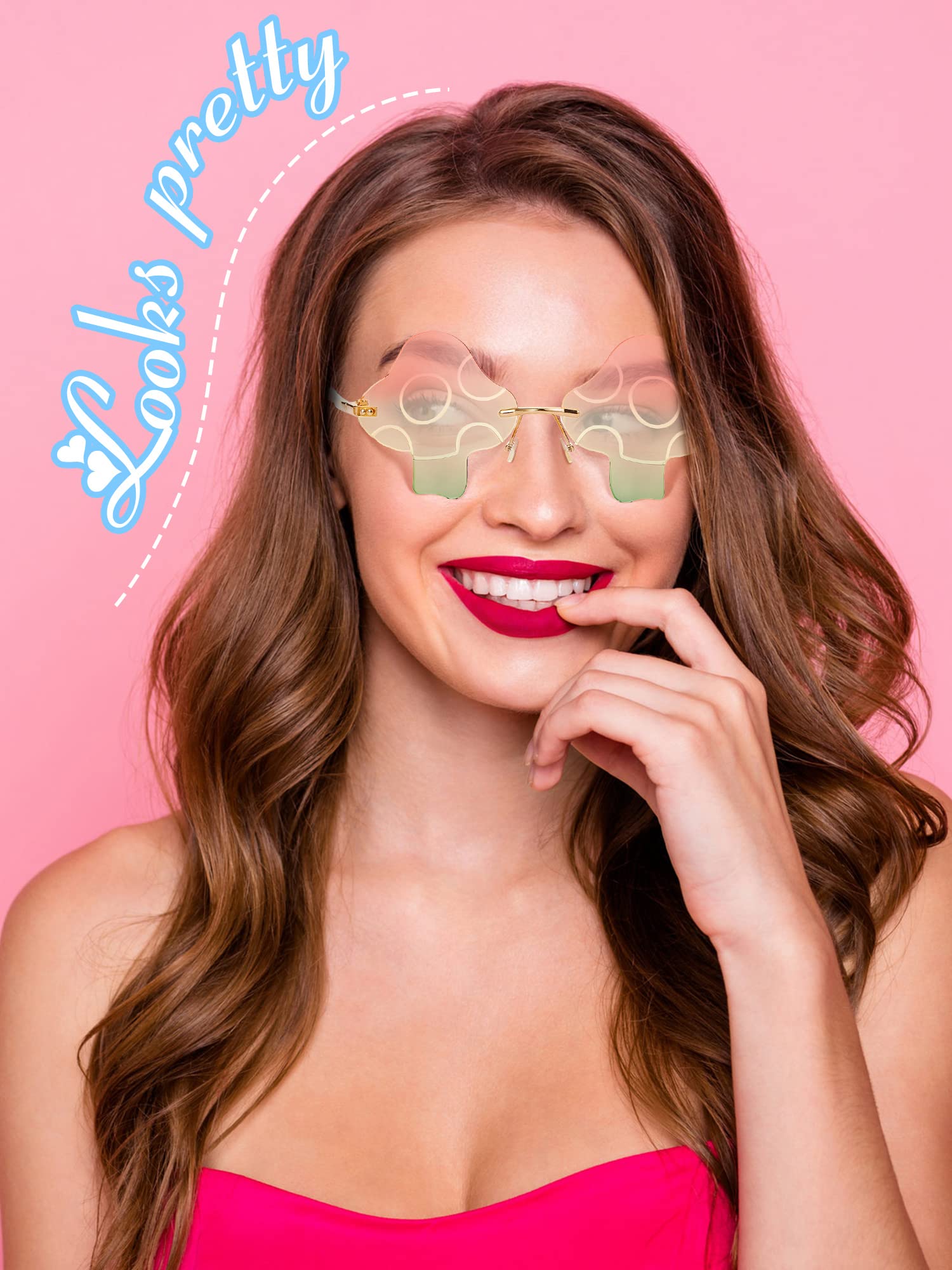 Dunzy 6 Pairs Retro Trendy Mushroom Sunglasses - Rimless Transparent Sun Glasses for Women & Men | Perfect for Beach, Driving, and Fashion Outfits