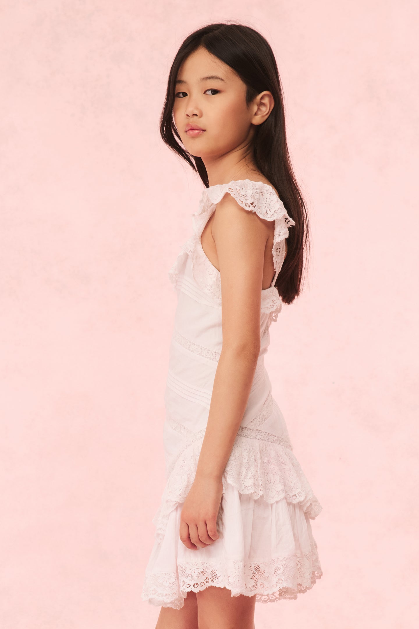 Poppi Girls Cotton Lace Detailed Dress - Elegant Floral Embroidery Party Dress for Birthday, Easter & Special Occasions