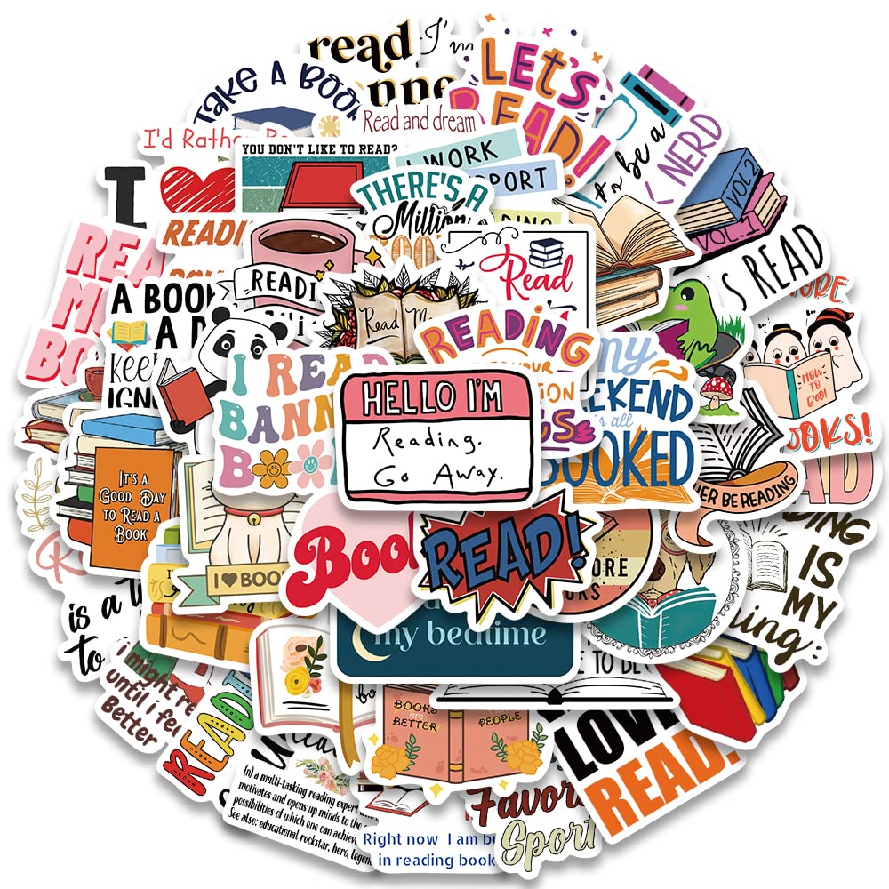 50PCS Funimost Waterproof Vinyl Book Stickers for Reading Lovers - Cute Bookish Stickers for Teachers, Students, Books, Laptops & Water Bottles - Perfect for School Supplies, Journaling & Gift Giving