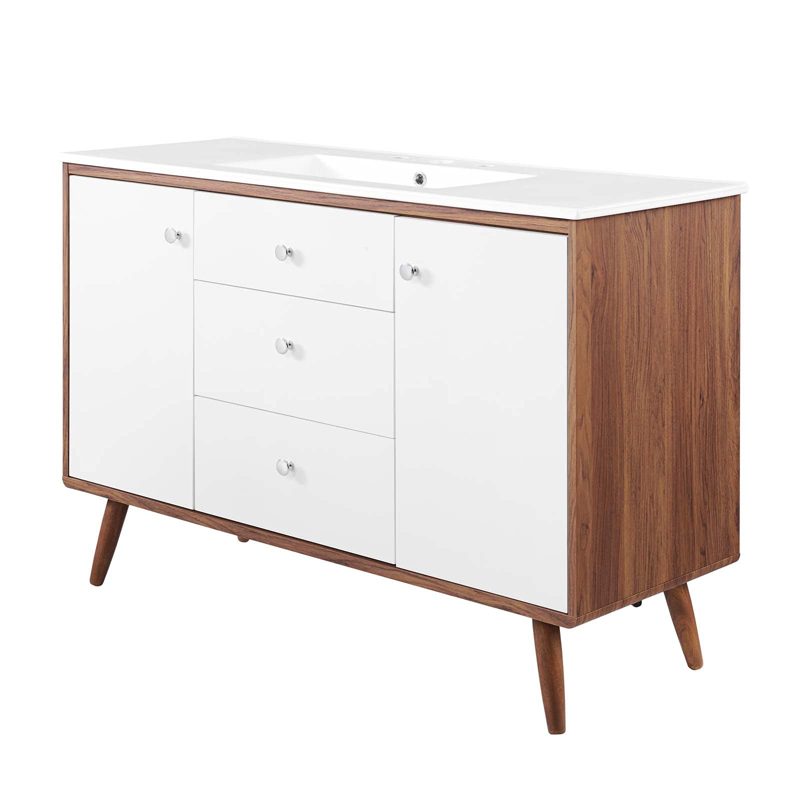 Modern Wooden Sink Vanity Cabinet - Brown Walnut & White Finish for Contemporary Bathrooms | Perfect for Hotel, Master Bedroom & Bathroom Decor