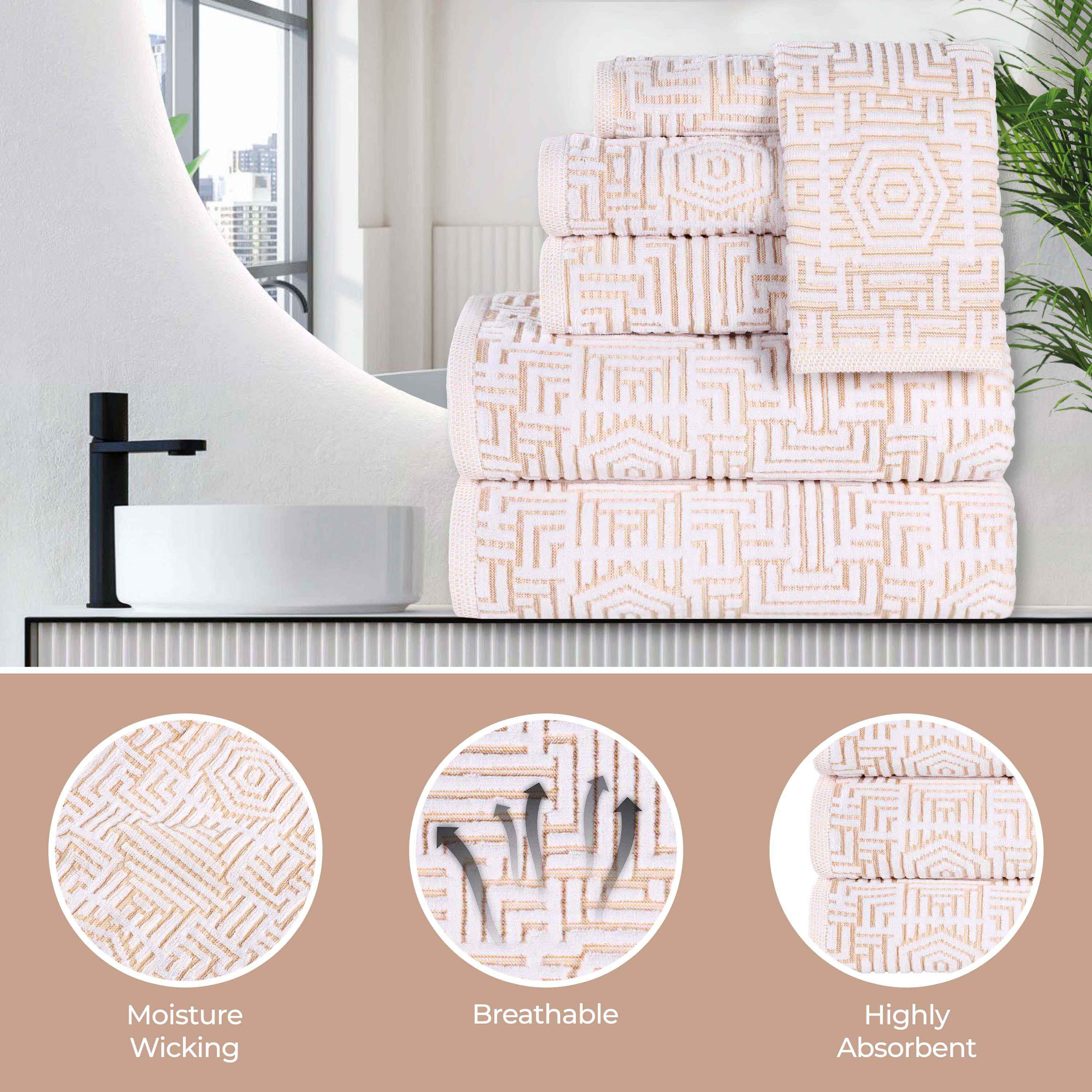 Premium Cotton Modern Geometric Jacquard Plush Face Towel Washcloth Set of 12 - Soft Bath & Spa Essentials for Gentle Skin Care & Luxury Home Decor