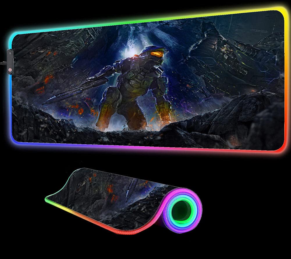 PRXYCLZ 24-inch RGB LED Gaming Mouse Pad - Large Non-Slip Desk Mat for PC, Laptop & Notebook - Perfect for FPS, MOBA & Office Work (Halo Design)