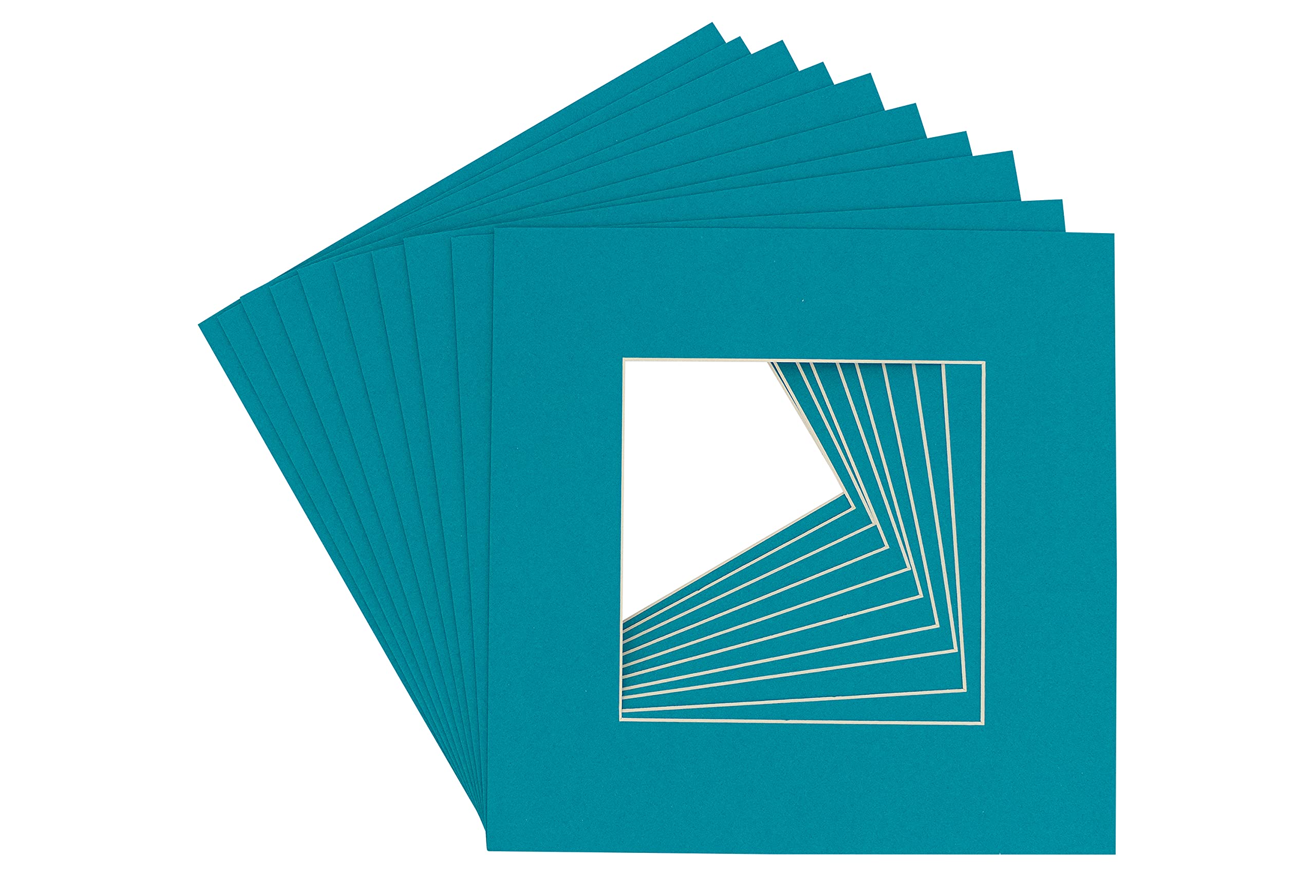 16x16 Inch Precut Teal Blue Acid-Free Picture Matboard - Bevel Cut for 8x8 Inch Photos - Pack of 10 Mats with Backing Boards & Clear Bags - Perfect for Framing Art, Photos, and Memorabilia in Home Decor or Office Display