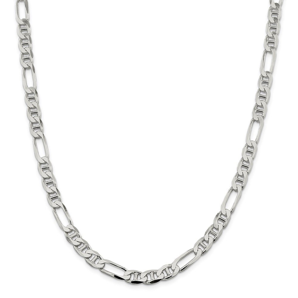 Sterling Silver 7.5mm Figaro Anchor White Chain Necklace for Women - Dainty Layering Jewelry, Gift for Her, Everyday Wear & Special Occasions
