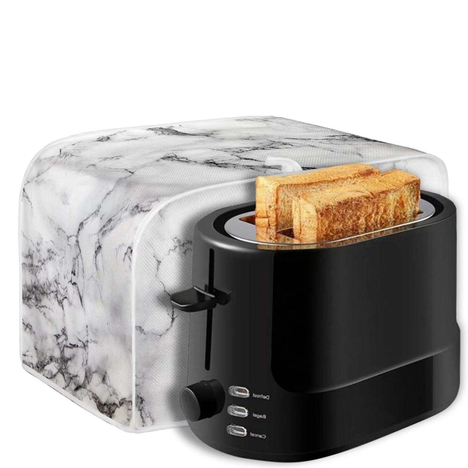 White Marble Print Toaster Cover - Dust & Grease Protection for 4-Slice Toasters - Kitchen Appliance Cover for Bread Makers - Perfect for Modern Kitchens & Breakfast Stations
