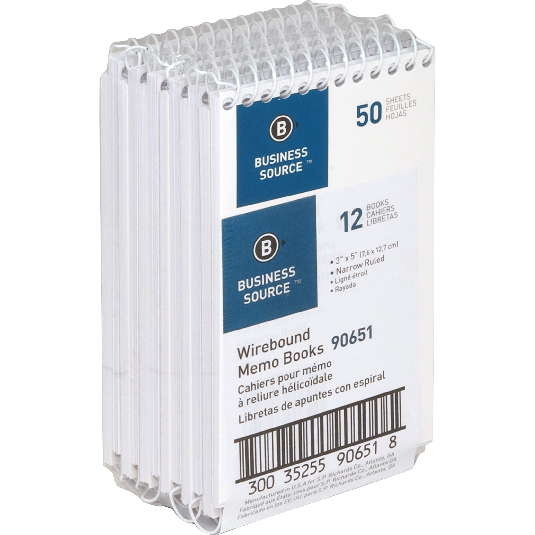 Business Source Wirebound Memo Books - 3 Pack College Ruled Notebooks for Office, School & Meetings | Durable Spiral Notepad for Writing, Notes & Journaling