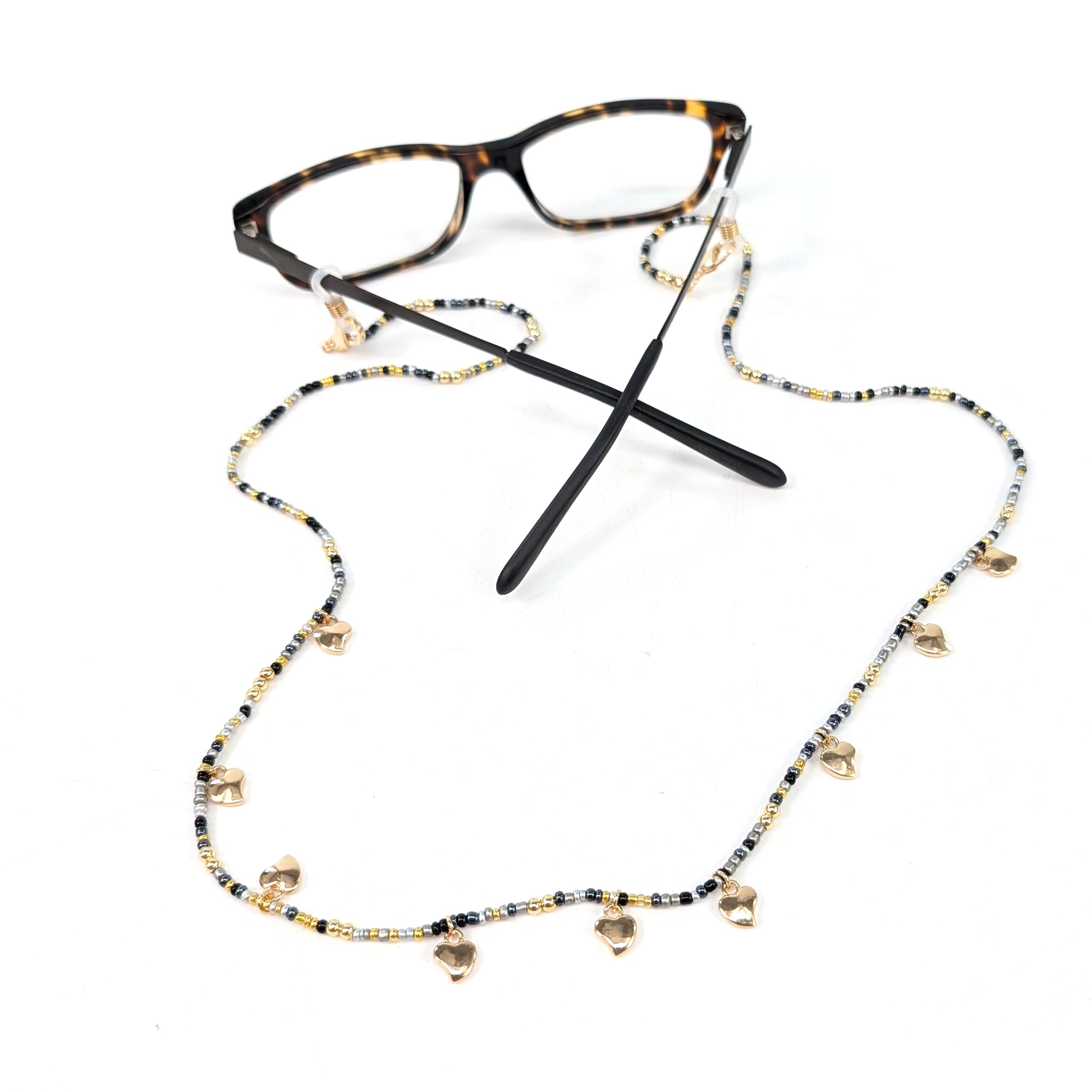 Black Heart Glasses Chain - Stylish Eyewear Holder for Women & Men - Perfect for Reading, Driving & Fashion Accessories