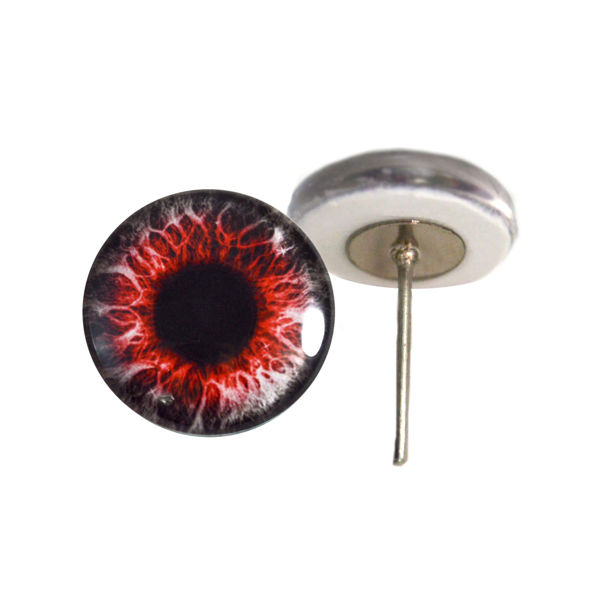 Black and Red Demon Iris Glass Doll Eyes with Wire Pin Posts - 8mm Needle Felting Supplies for Craft Making | Perfect for DIY Art Dolls, Sculptures, and Fantasy Creations