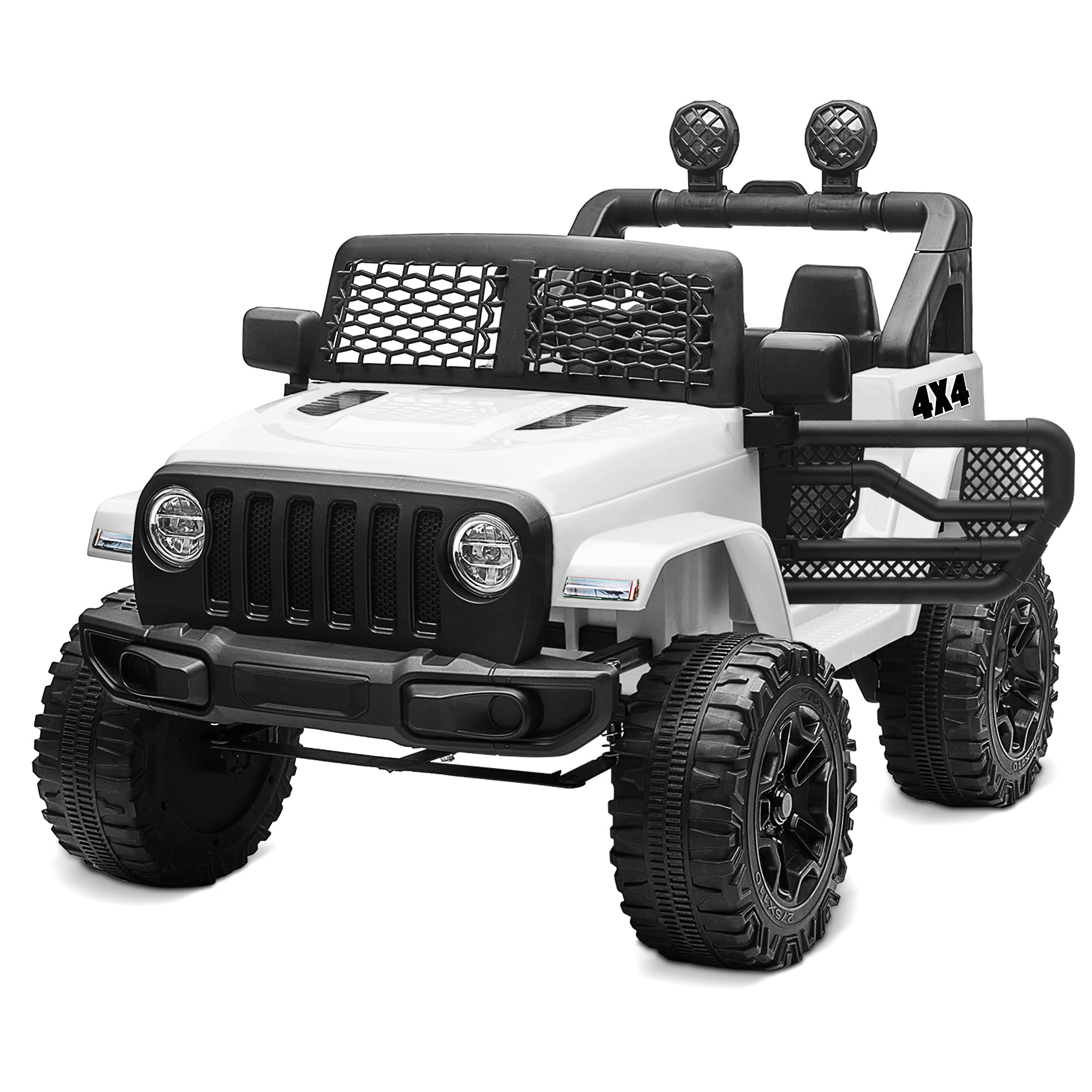 Kidzone 12V Battery Powered Ride On Truck - Electric Kids Car Toy with DIY License Plate, Parent Remote Control, MP3 Player, LED Lights & 2 Speed Modes - Perfect for Indoor & Outdoor Play (White)