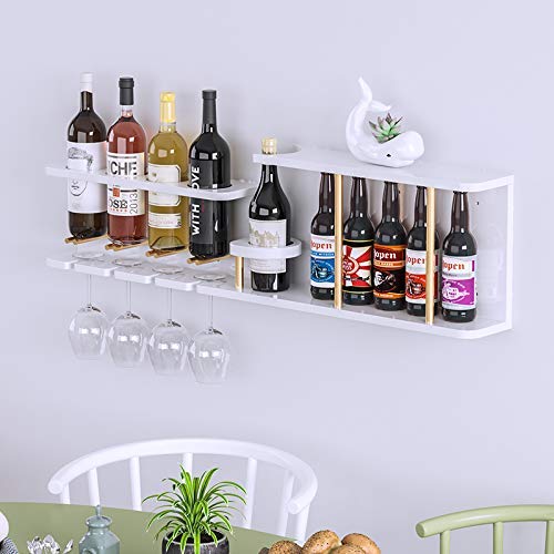 Wall Mounted Wine Rack - Organize Kitchen with 10-Bottle Wood Wine Holder & Glass Shelves - White - Perfect for Home Bars, Restaurants, and Commercial Cellars