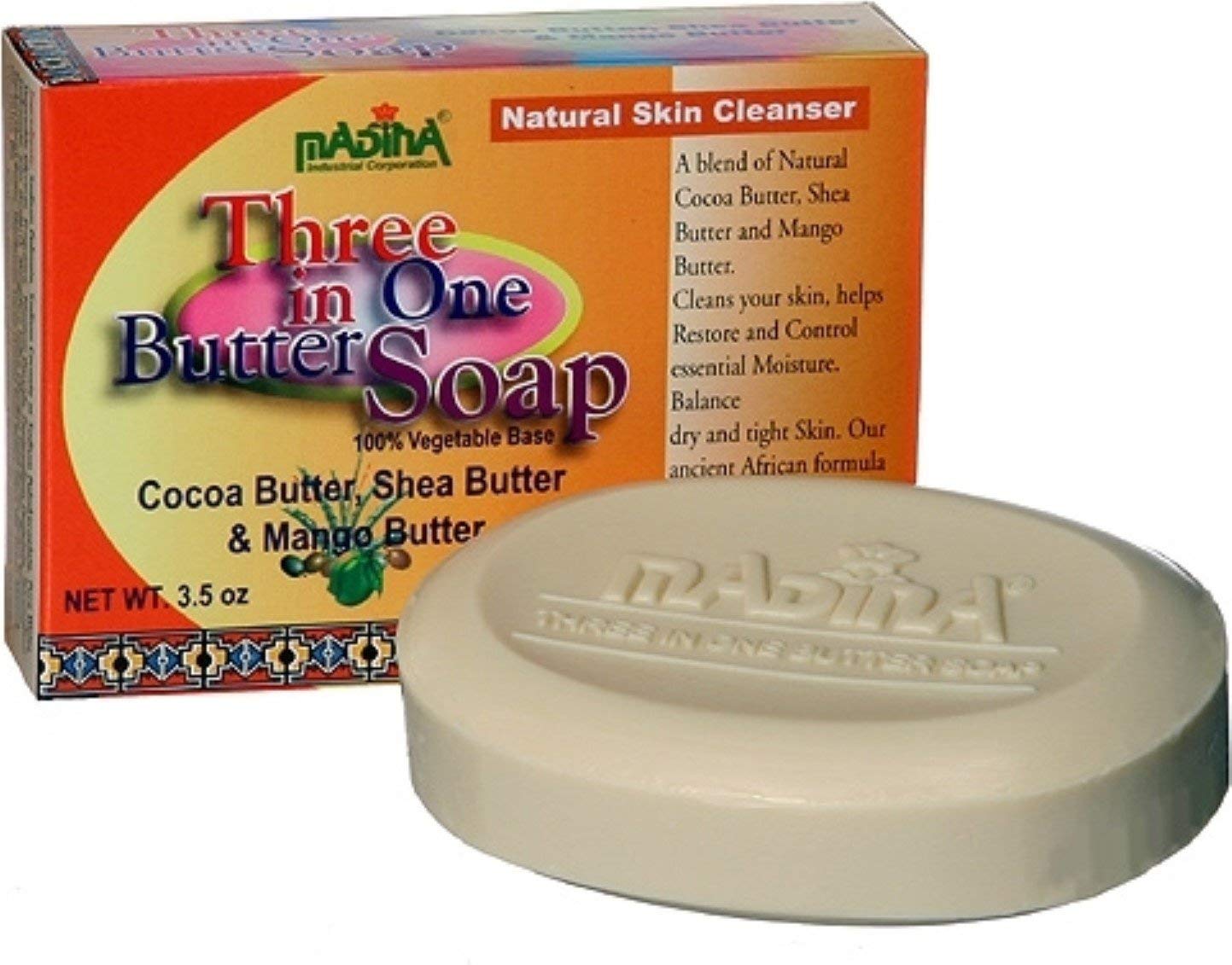 Madina 3-in-1 Butter Soap Bar - 3.5oz (6-Pack) | Natural Moisturizing Body, Face & Hand Soap for Dry Skin | Perfect for Shower, Bath & Travel